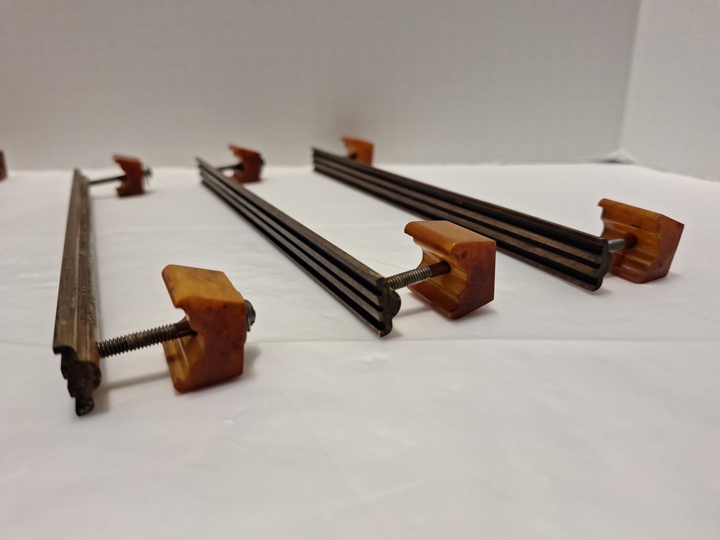 Set of 7 Pulls Butterscotch Solid Brass Bakelite Art Deco MCM Vintage Read Pics