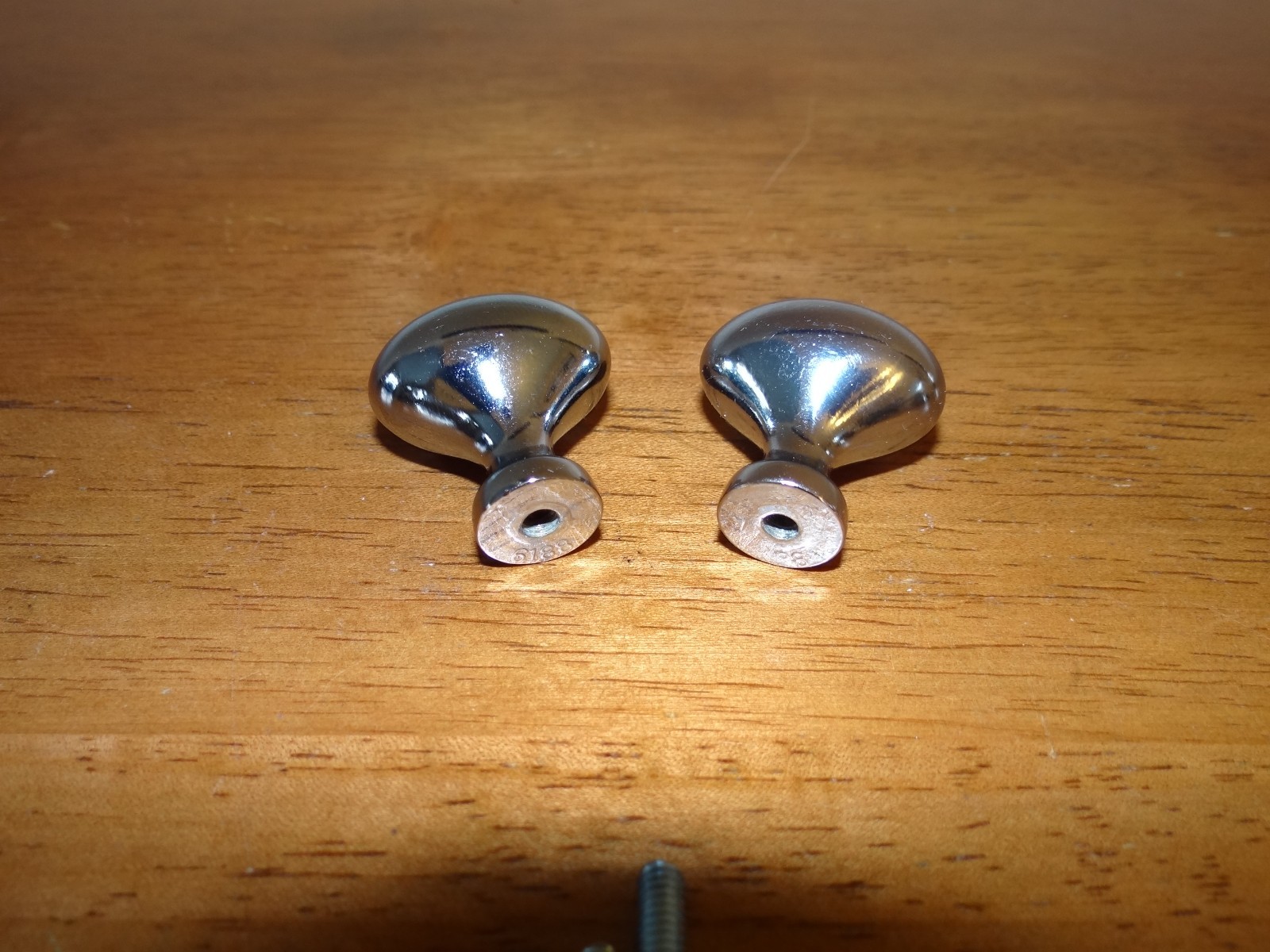 2 Small Vtg Round Polished Chrome Bulb Shaped Mushroom Cabinet Drawer Knobs