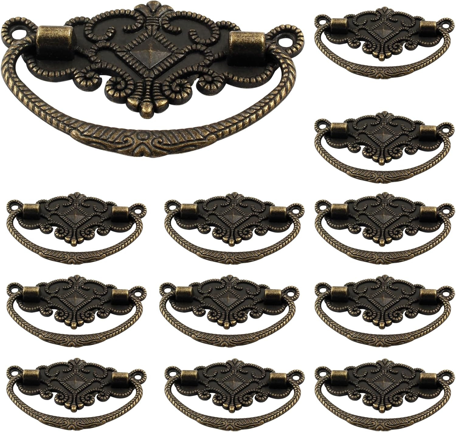 12-Pack Vintage Antique Bronze Pull Handle – for Retro Drawer Jewelry Box Kit…
