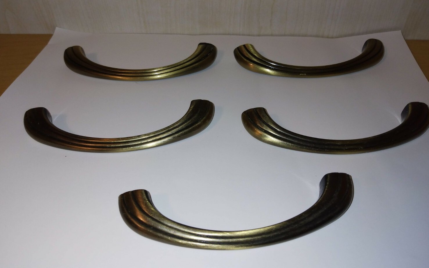 5 Vintage Bronze Tone Drawer Cabinet Handle Pulls Grooved Lines 4 1/4″