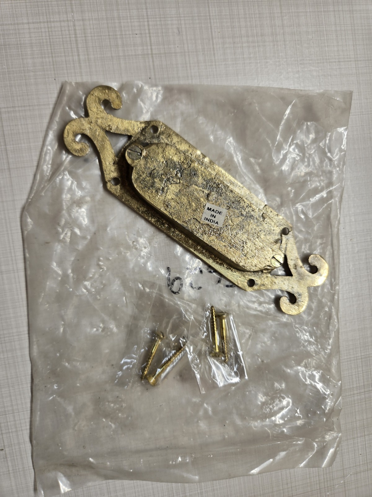 Solid Brass antique flush pull in polished brass with screws