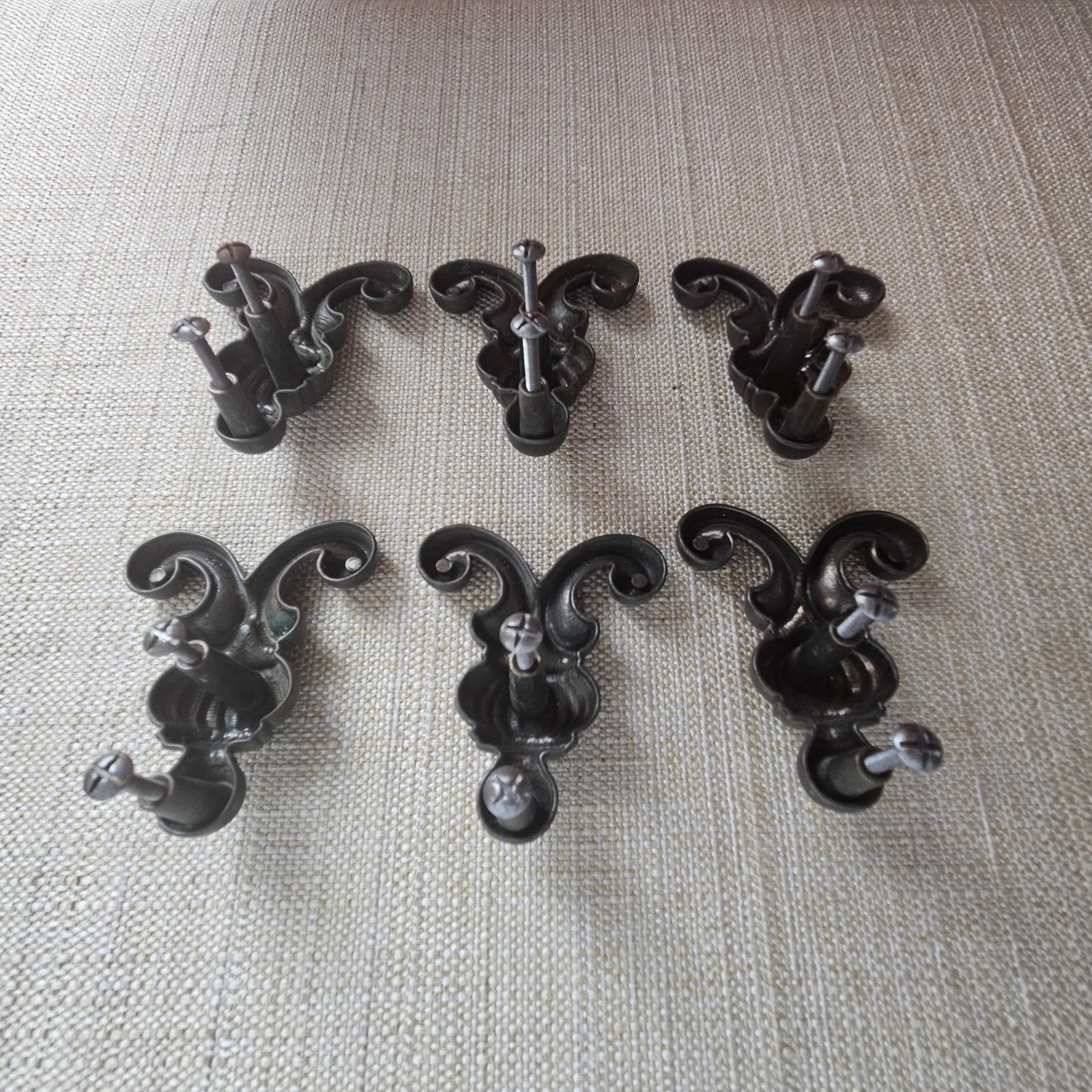 Ornate Drawer Pull Handles Set 6 Antique Bronze Tone Cabinet Hardware Scroll
