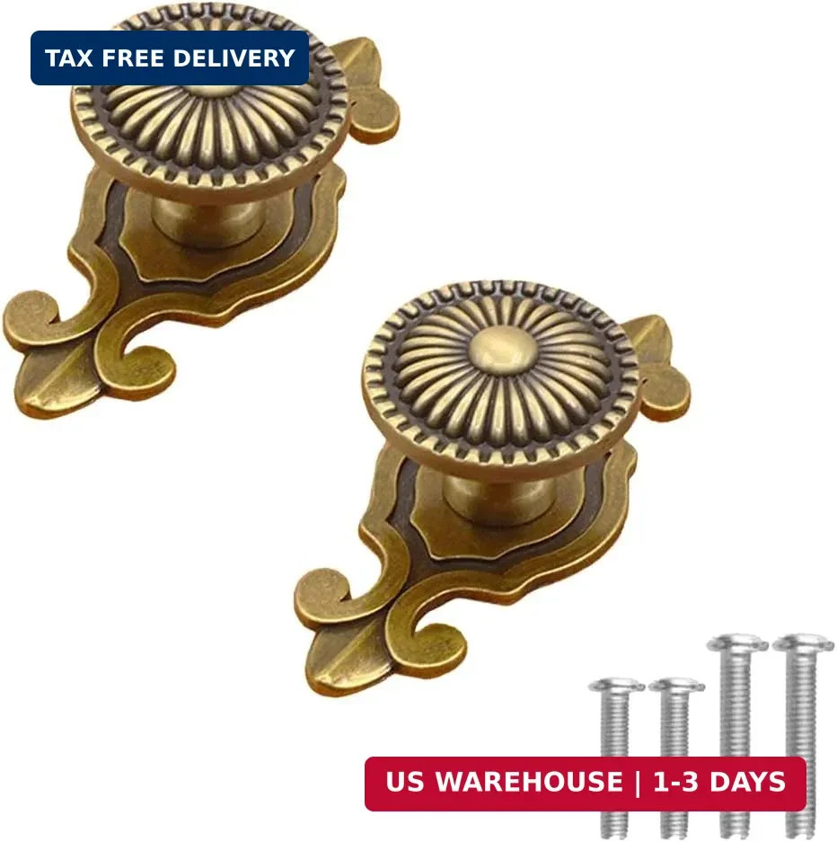 Antique Brass Cabinet Knobs, Vintage Drawer Pulls with Backplate, Antique Gold M