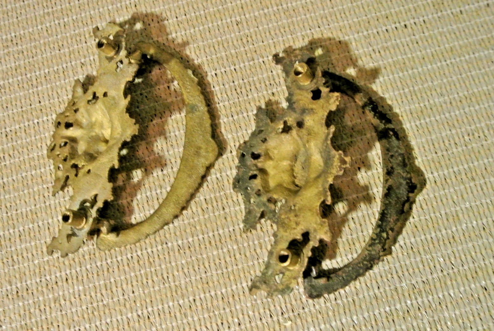 2 Antique Brass Lion Head Bail Dresser Drawer Pull Hardware Detailed Gothic