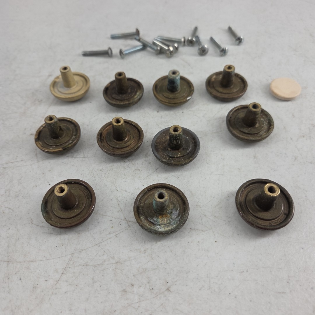 Vintage Lot of 11 Drawer Pull Knobs Round Handle Porcelain Brass