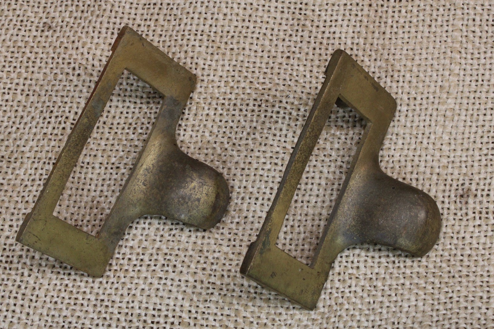 2 File Drawer Pulls Brass Handles Finger Tip Index Card Catalog Holder Vintage