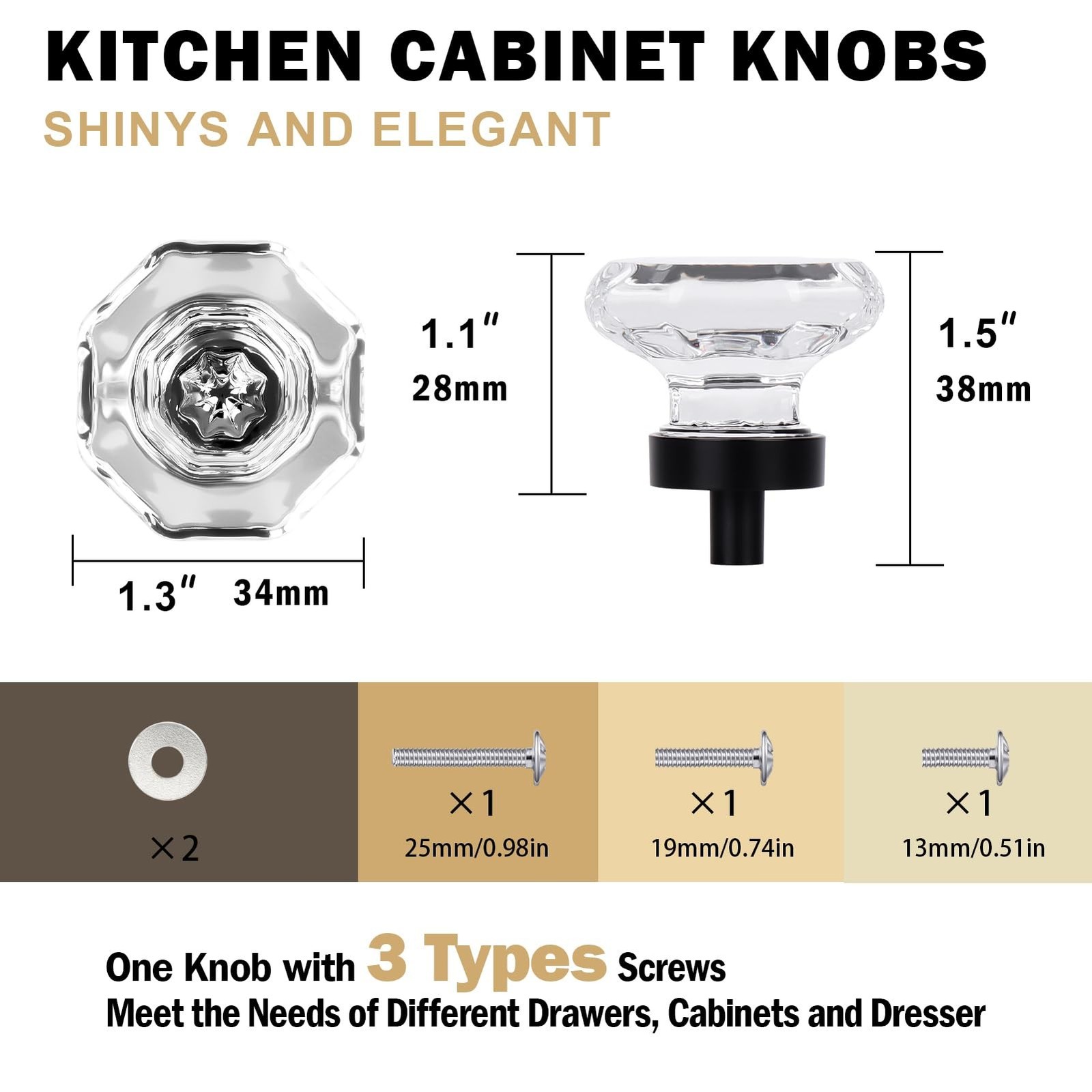 8 Pcs Crystal Cabinet Knobs, Glass Cabinet Knobs for Dresser Drawers, Kitchen…