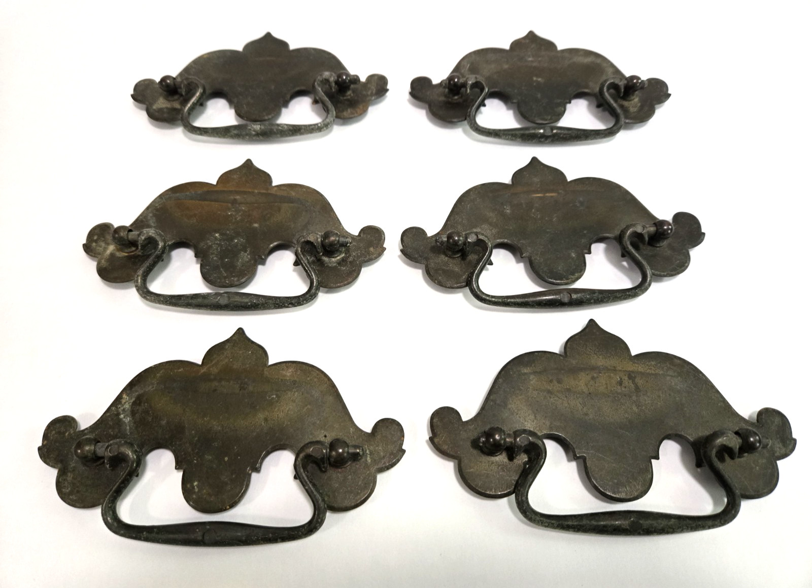 Vtg Set of 6 Drop Bail Drawer Pulls Solid Brass Dresser 4 1/2”x 2 1/2″ No Screws