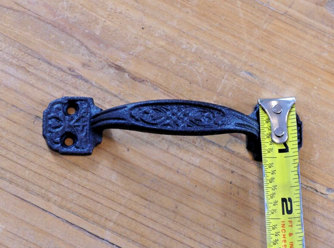 5 Small Drawer Pulls 4 1/4″ Window Antique Vintage Style Rustic Cast Iron BLACK