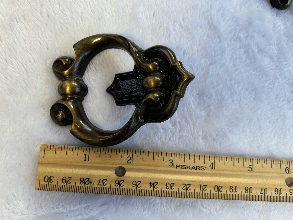 Vintage Brass Amerock Drawer Pulls/Knobs, Set of Six, Antique Dark Brass 3 3/8″
