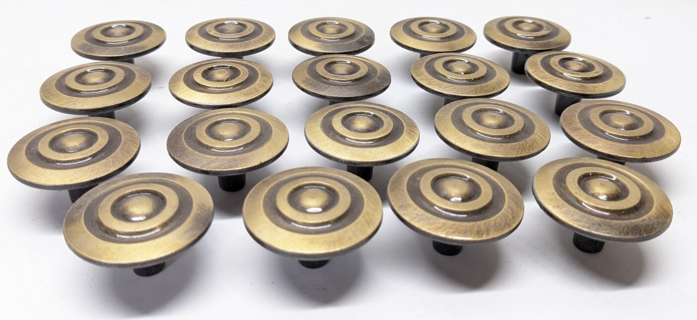19 Vtg Round Mid Century Modern Knob Drawer Pulls 1.5” Handles Bullseye Mushroom