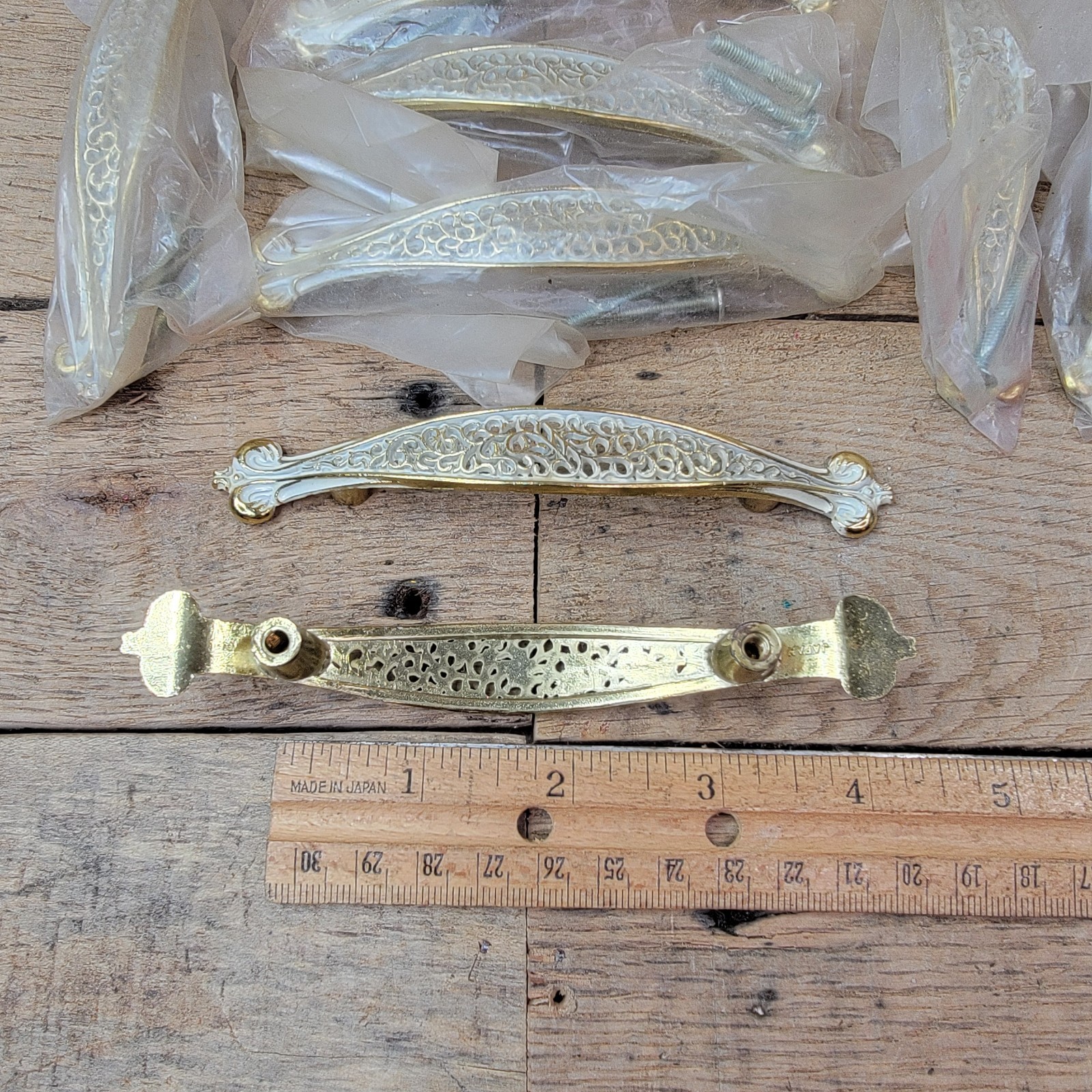 8 Vintage French Provincial Drawer Pulls White Gold Cabinet Handles NOS