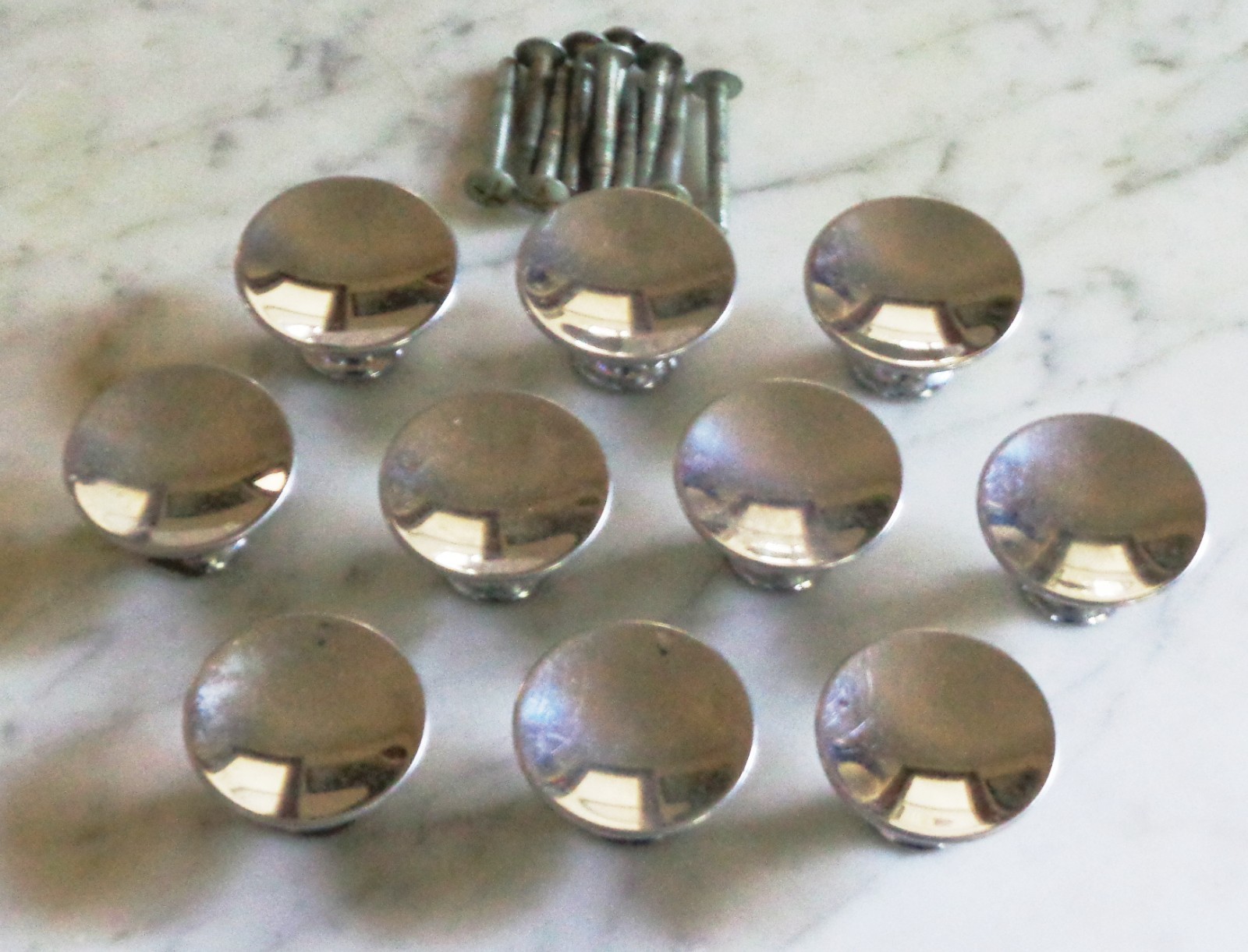 10 Mushroom Chrome Knobs Cabinet Drawer Pull Vintage 1 1/2in Hollow Concave UFO