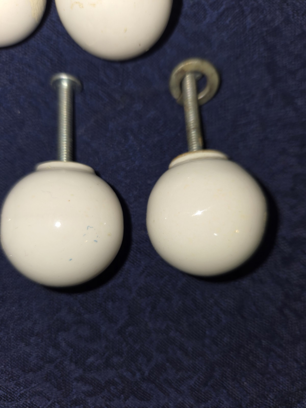 Vintage Porcelain & Brass 1-1/4″ White Round Ball Cabinet Door Drawer Pulls