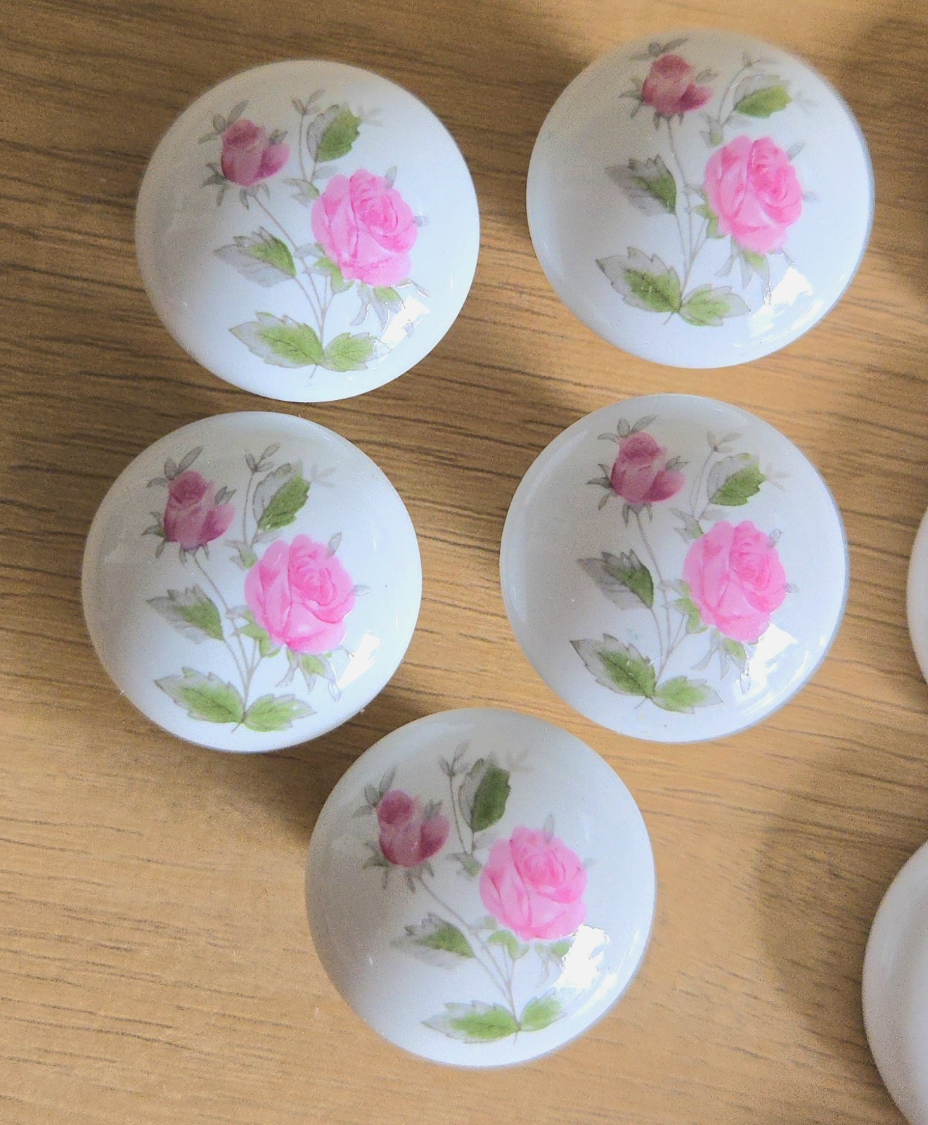 Belwith Flower Porcelain Back Plate & Drawer Pulls, Set Of 10, Pink Roses