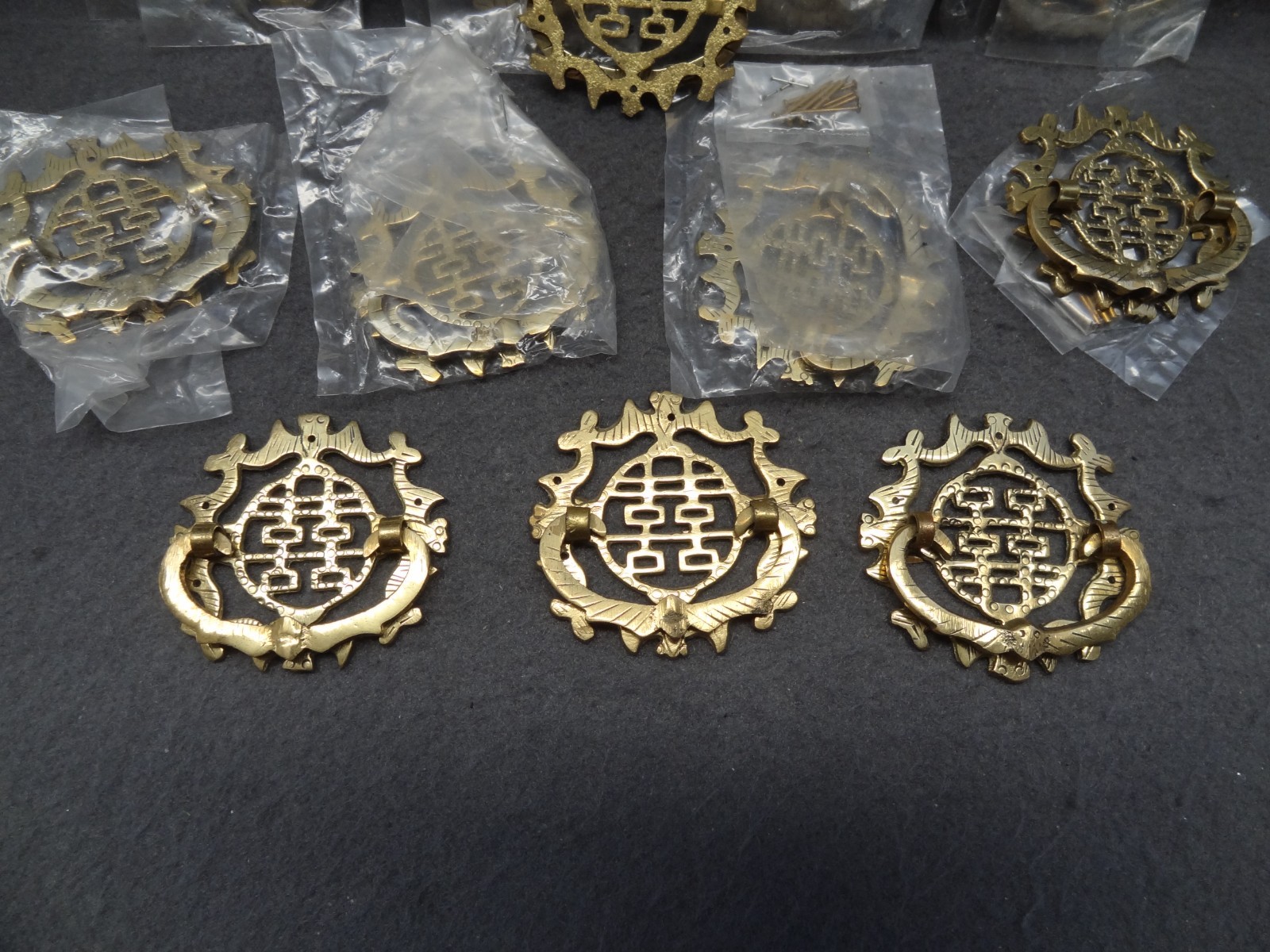 12 Brass 2″ Asian Drawer Pull Hardware VTG Hong Kong Oriental Knocker Door Decor