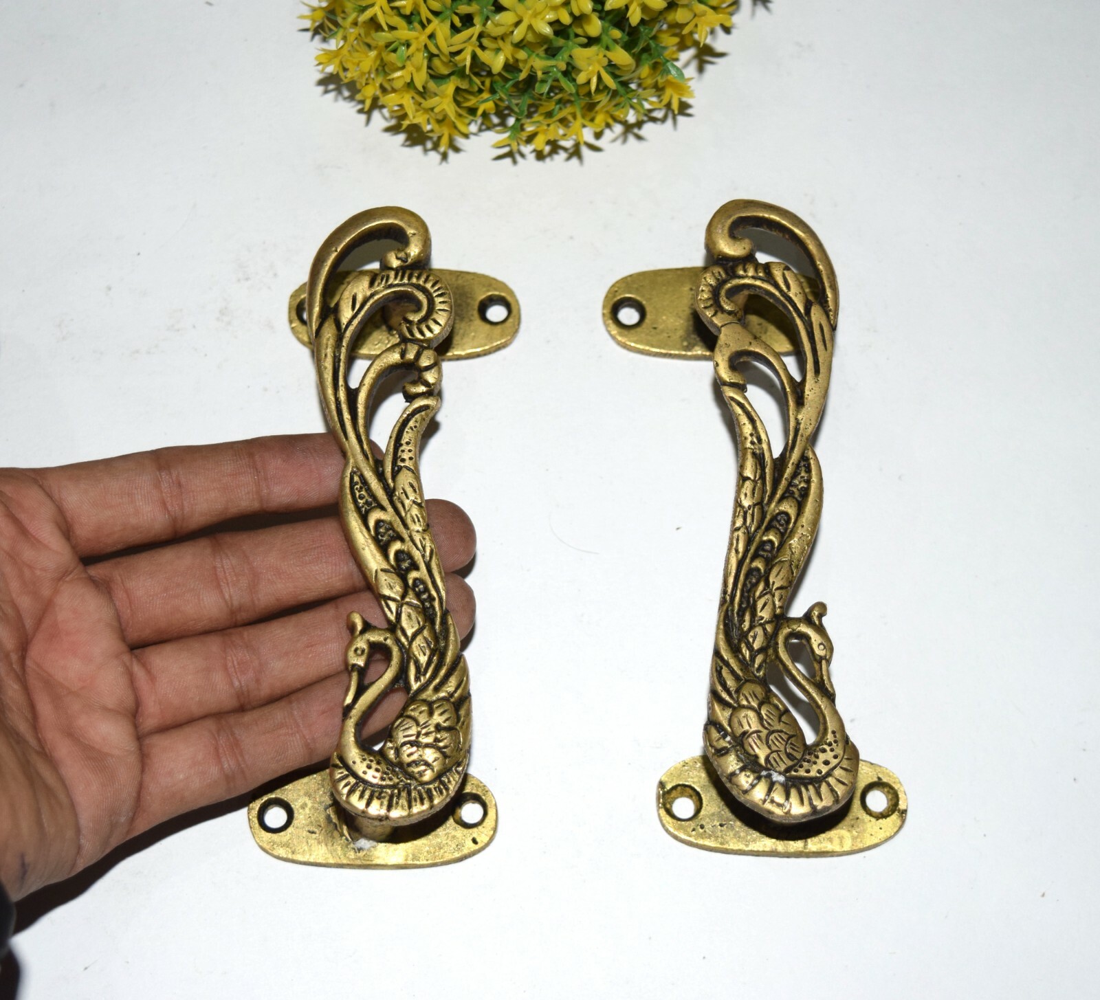 Peacock Design Handle Pair Brass Door Pull Bird Style Door Accessories GTX