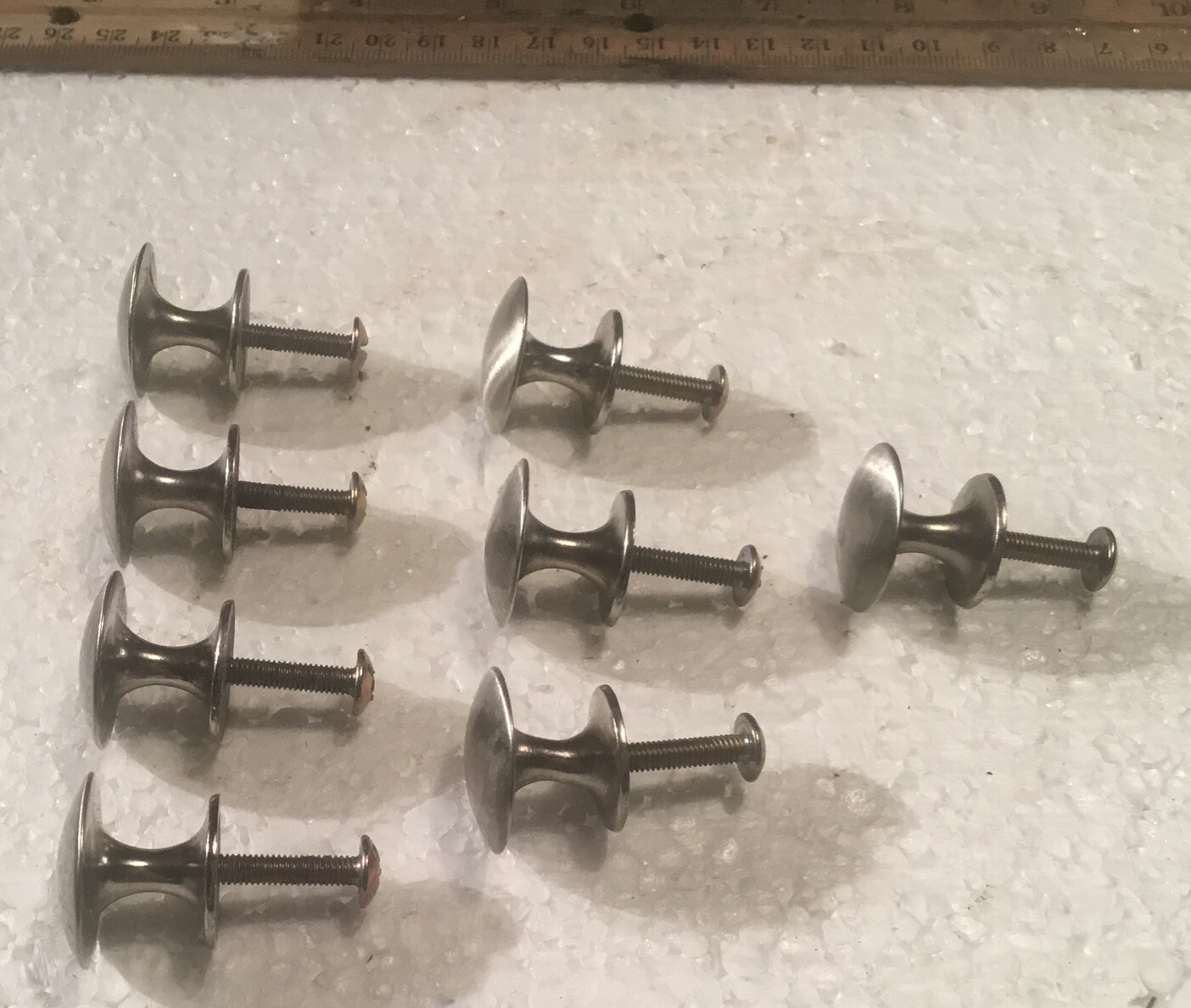 8 Brushed Nickel 3/4” Diameter Single Screw Mount Draw Pulls Handles Knobs