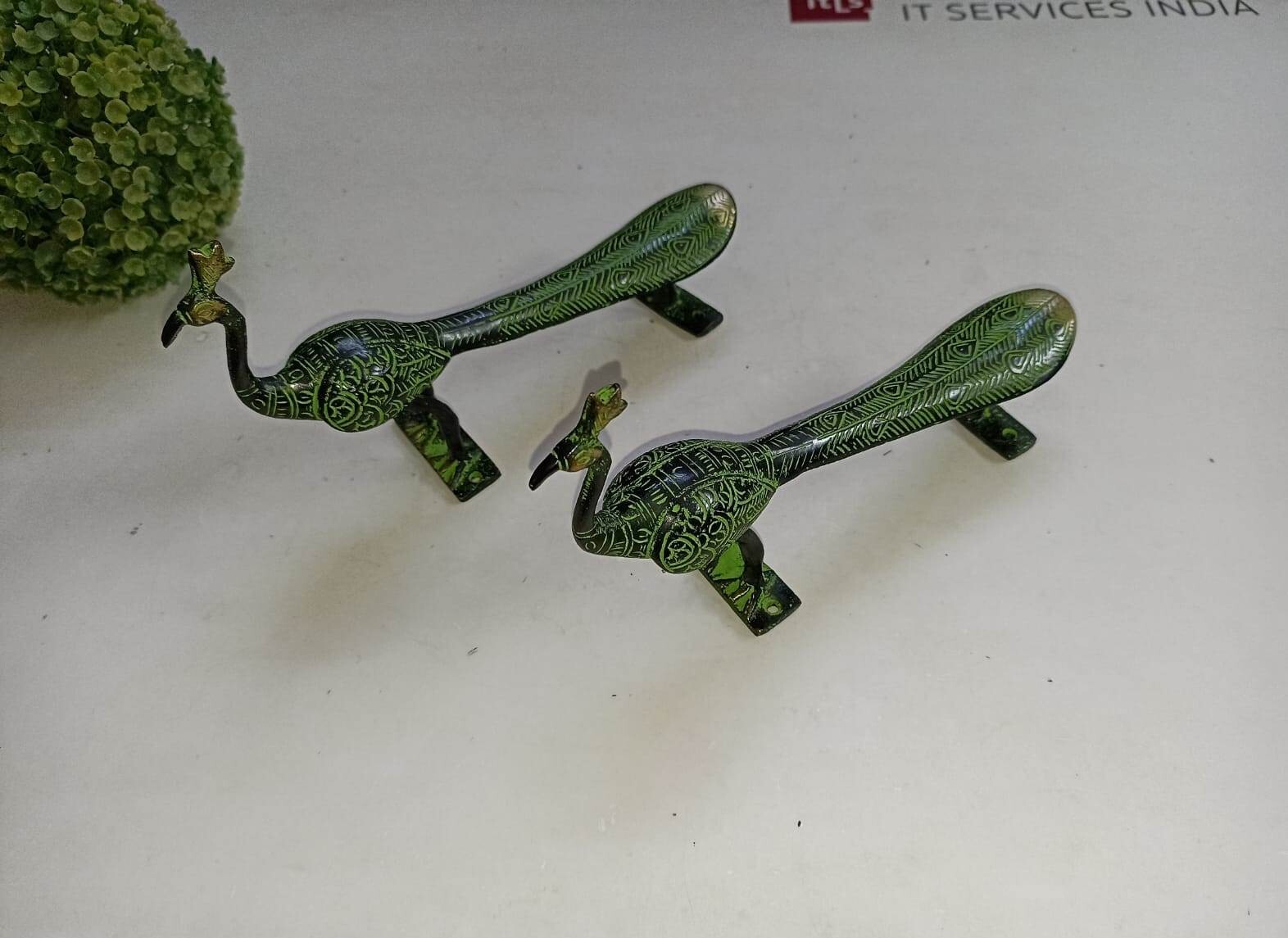 Bird Peacock Door Handle Pair Handmade Antique Design Peafowl Door Decor GTX