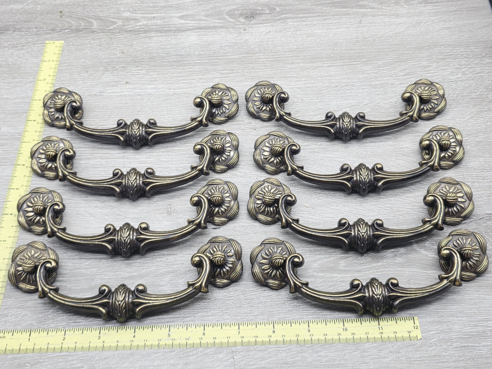 8 Sets Vintage Keeler Brass Co. Solid Brass Drawer Pull 7 Inches, 5 Inch Pull