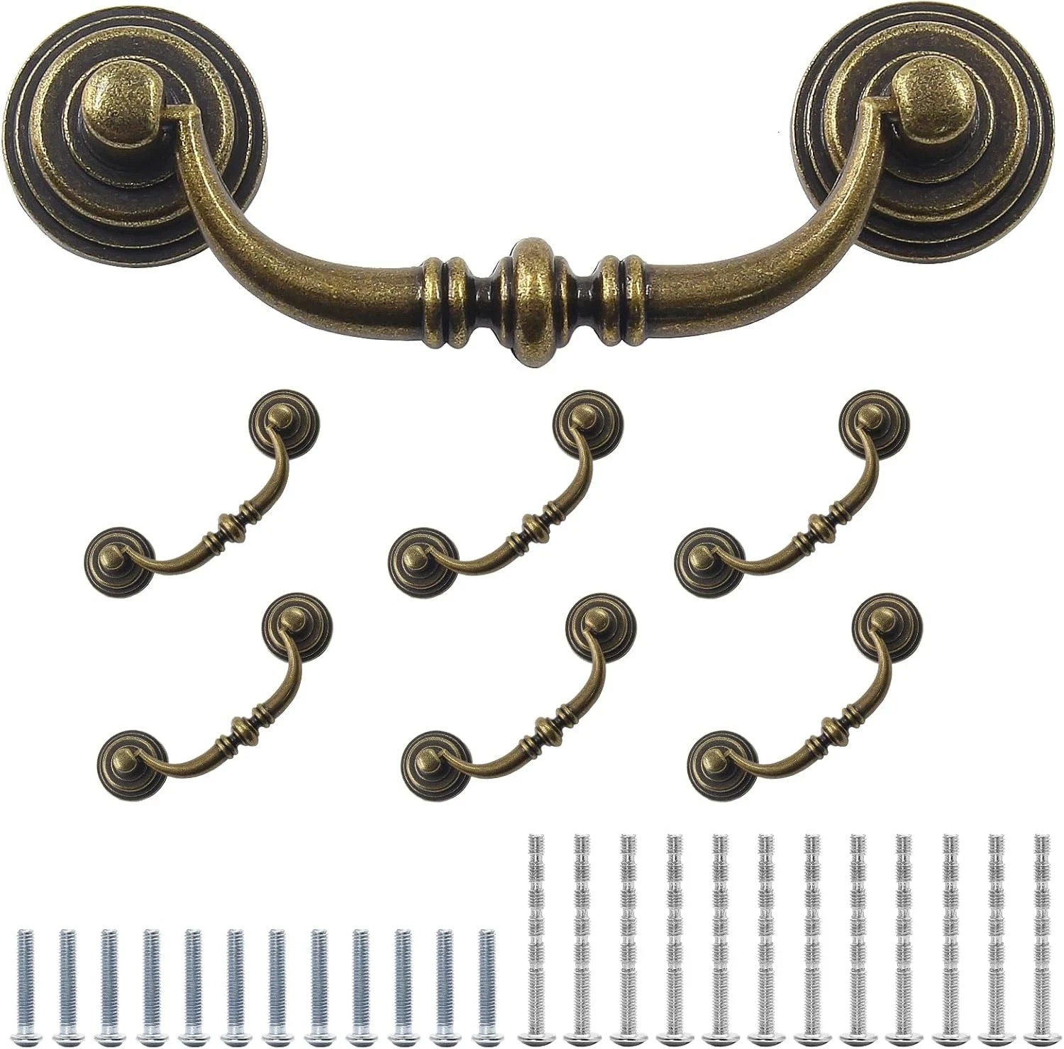 6PCS Antique Drop Bail Pulls, 3.5″ Hole Center Shabby Chic Drawer Pulls Vintage