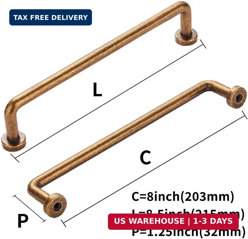 2 Pack 8 Inch Antique Brass Vintage Cabinet Handles & Drawer Pulls