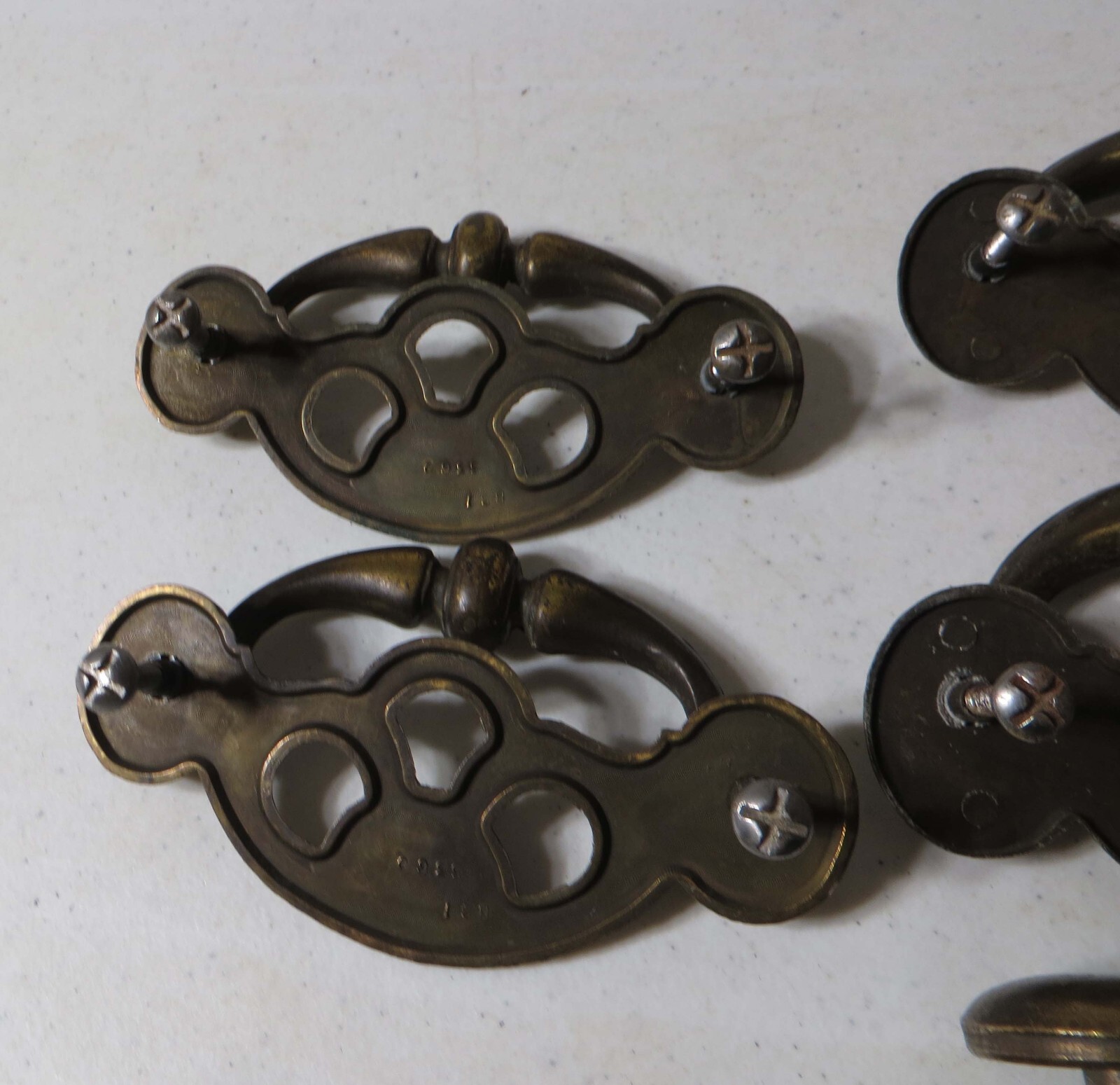 Vintage Drawer Pull Lot Zinc with Light Brushed Brass Plating
