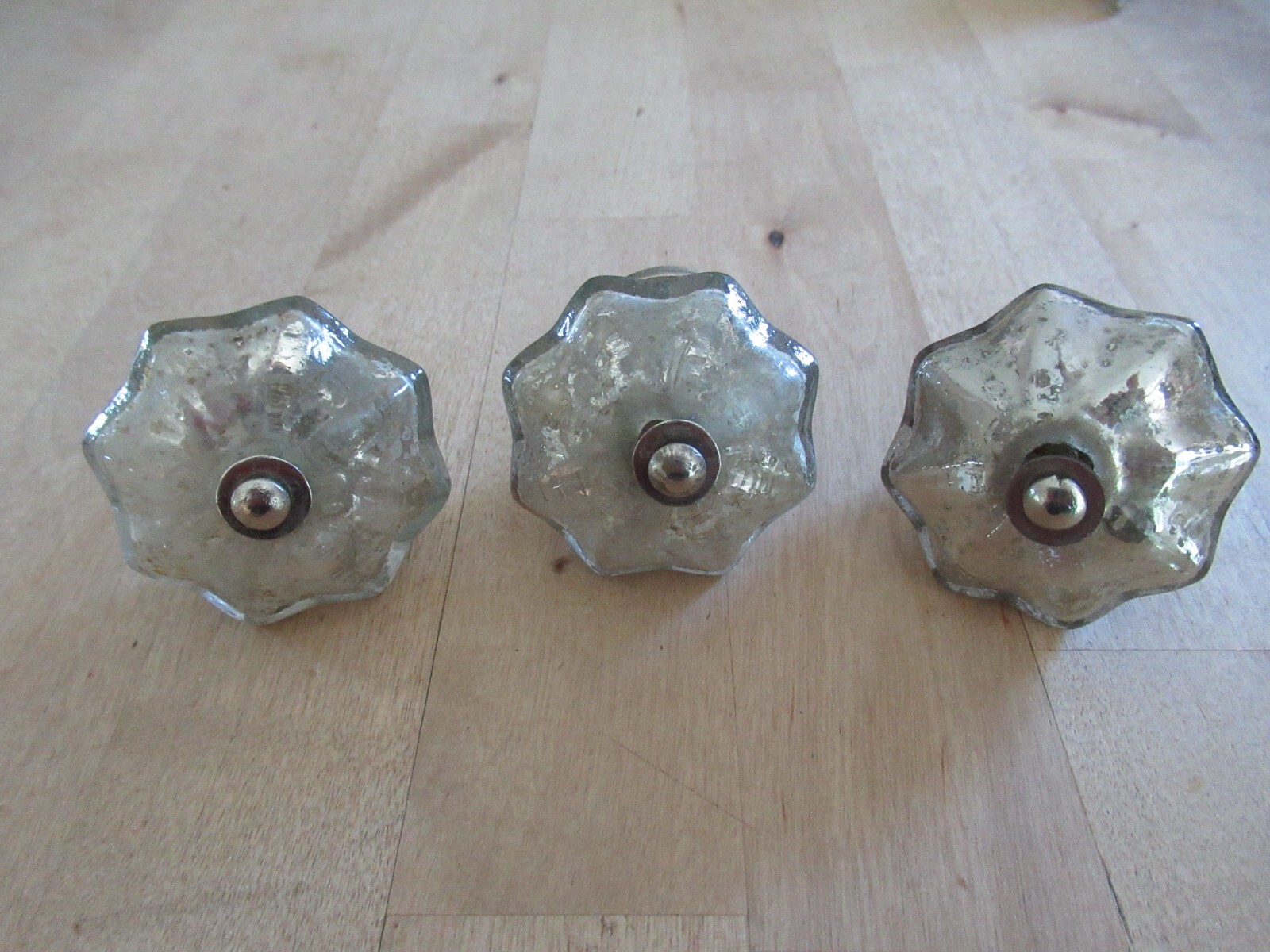 Lot of 9 Vintage Silver Mercury Glass and Metal Drawer Pull Dresser Door Knob