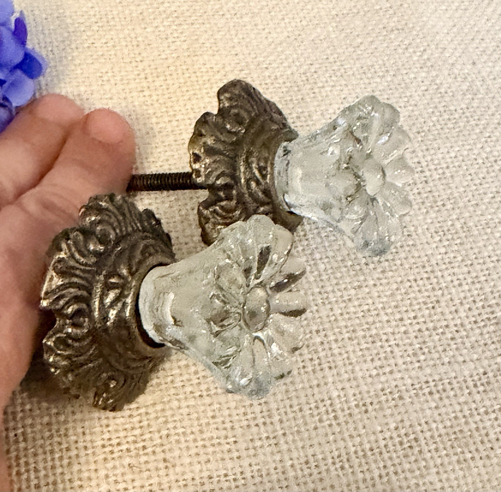 Antique Bronze w/Glass Drawer Pulls Hardware Handles Vintage Cabinet Door Knobs