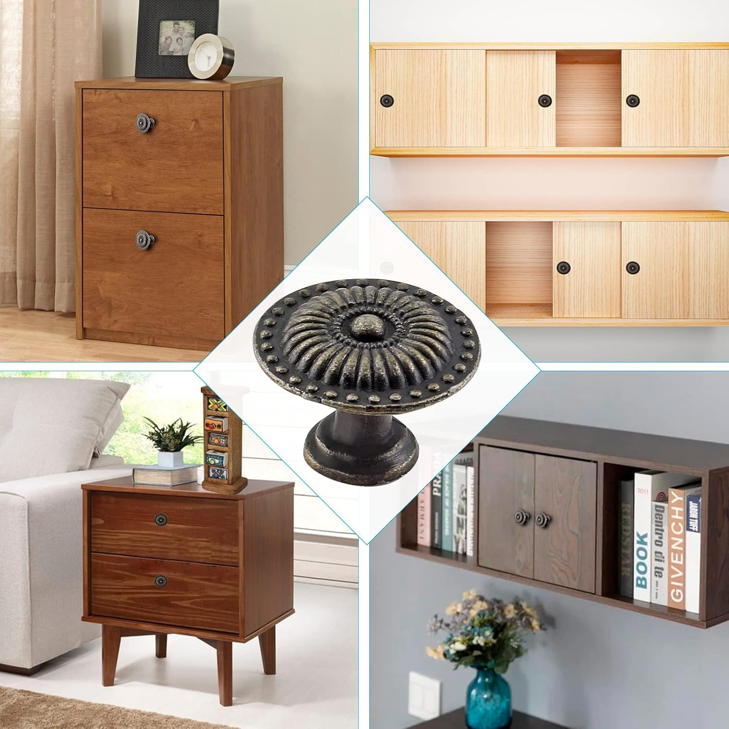 Jiozermi 12 Packs 0.94 Inch Vintage Dresser Knobs Bronze, Small Drawer Knobs, An