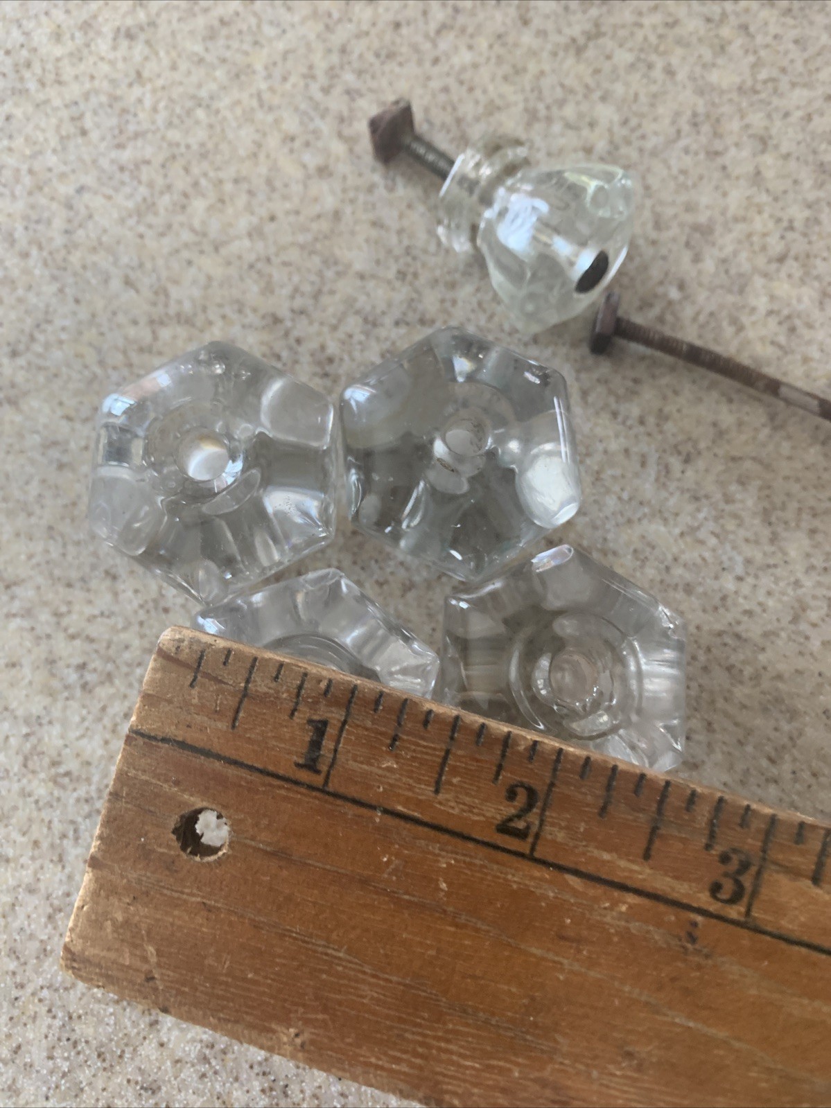 5 Vintage Depression Style 2 Size Hexagon Clear Glass Drawer/ Cabinet Knob Pulls