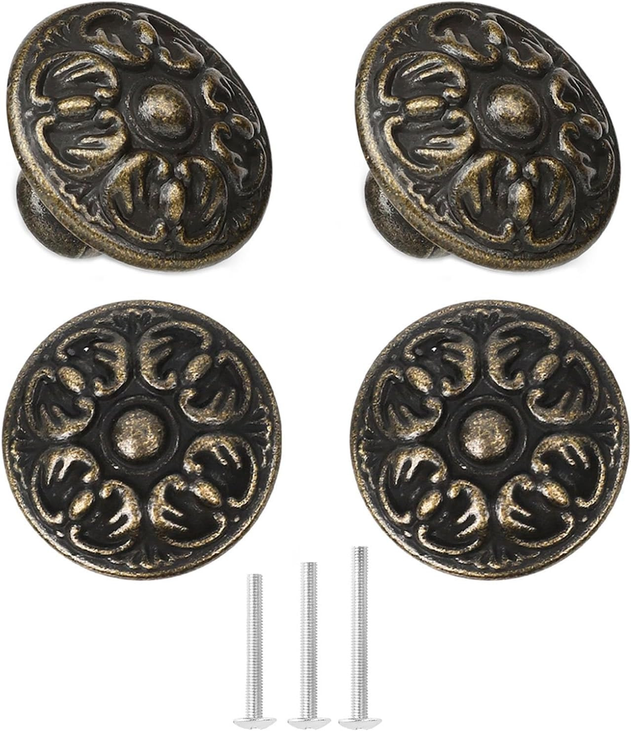 4Pc Antique Bronze Cabinet Knobs Vintage 30Mm
