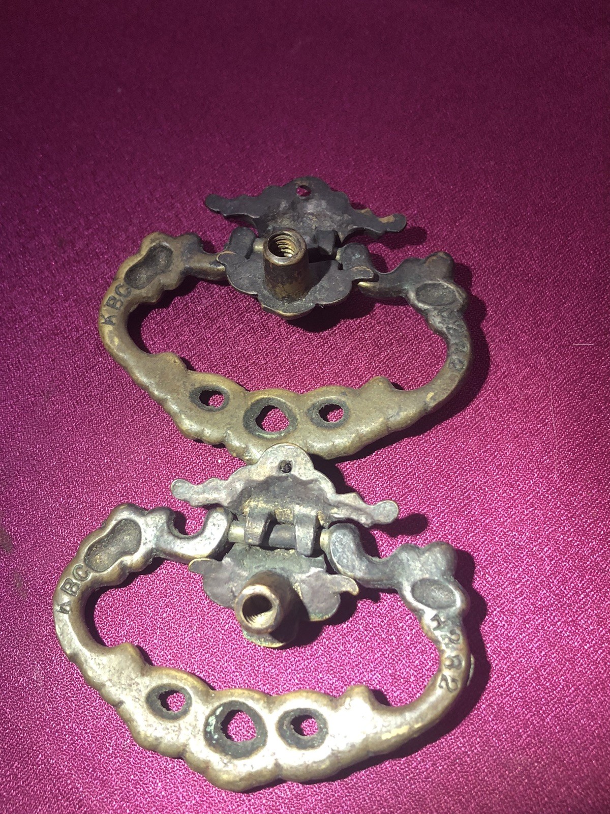 2 Keeler Brass Co. KBC Drawer Handles Pulls Chippendale One Back Hole *no Screws