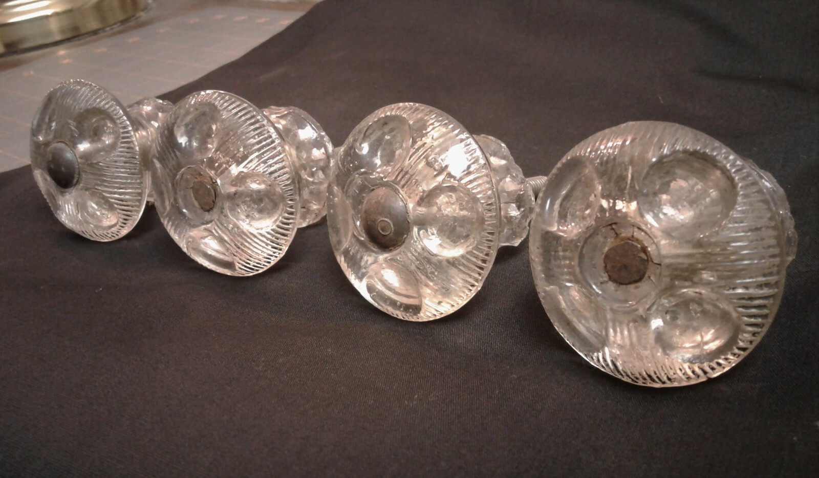Set of 4 Antique Pressed Glass Chest of Drawer Pulls 1820s Era