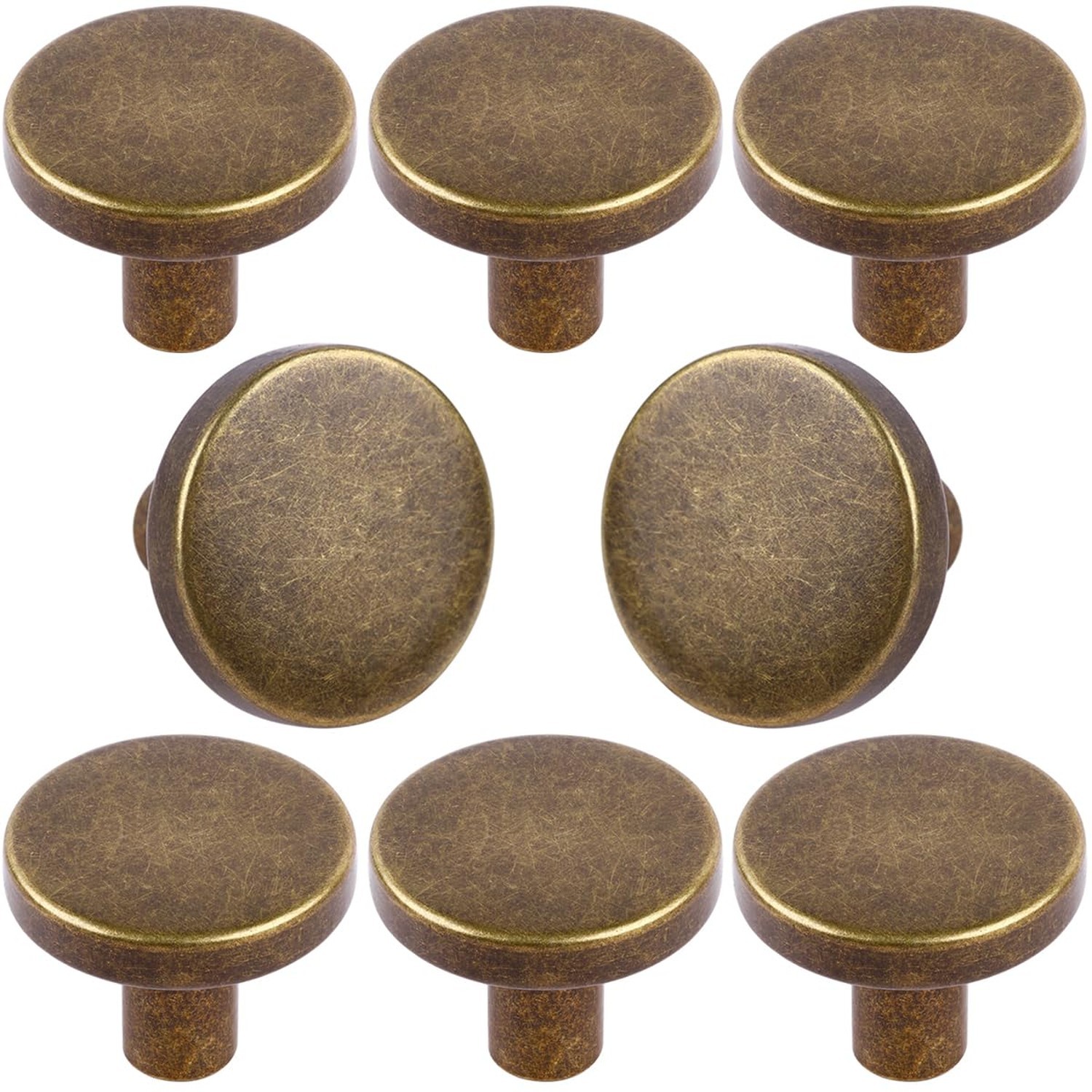 8 Pcs Brass Round Antique Zinc Alloy Kitchen Cabinet Window Knobs Cupboard Do…