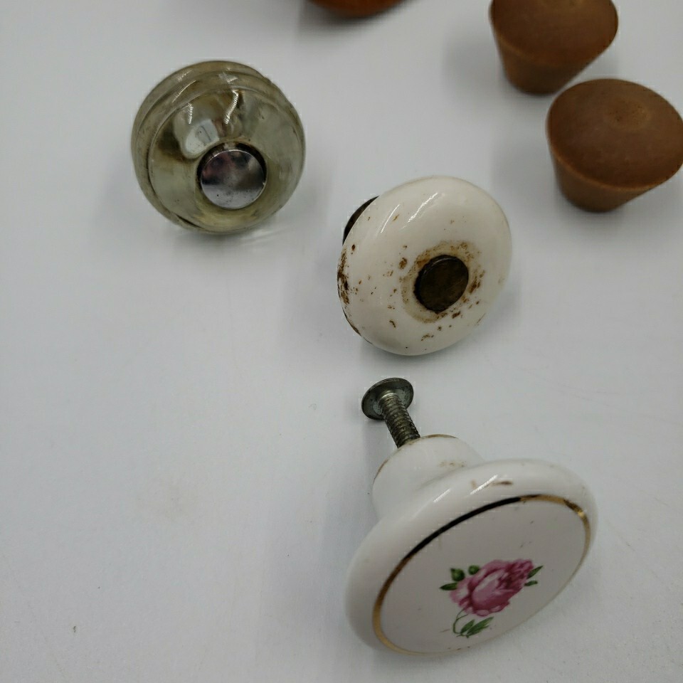 Vintage Lot of 28 Crystal Glass Wood Drawer Cabinet Pulls Knobs Handles Salvage
