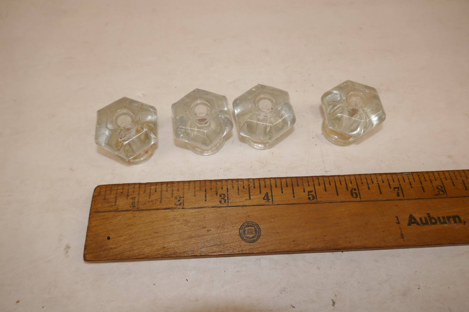 Vintage Six Side Hexagon Clear Glass Drawer Knob Cabinet Furniture Knobs Lot 4