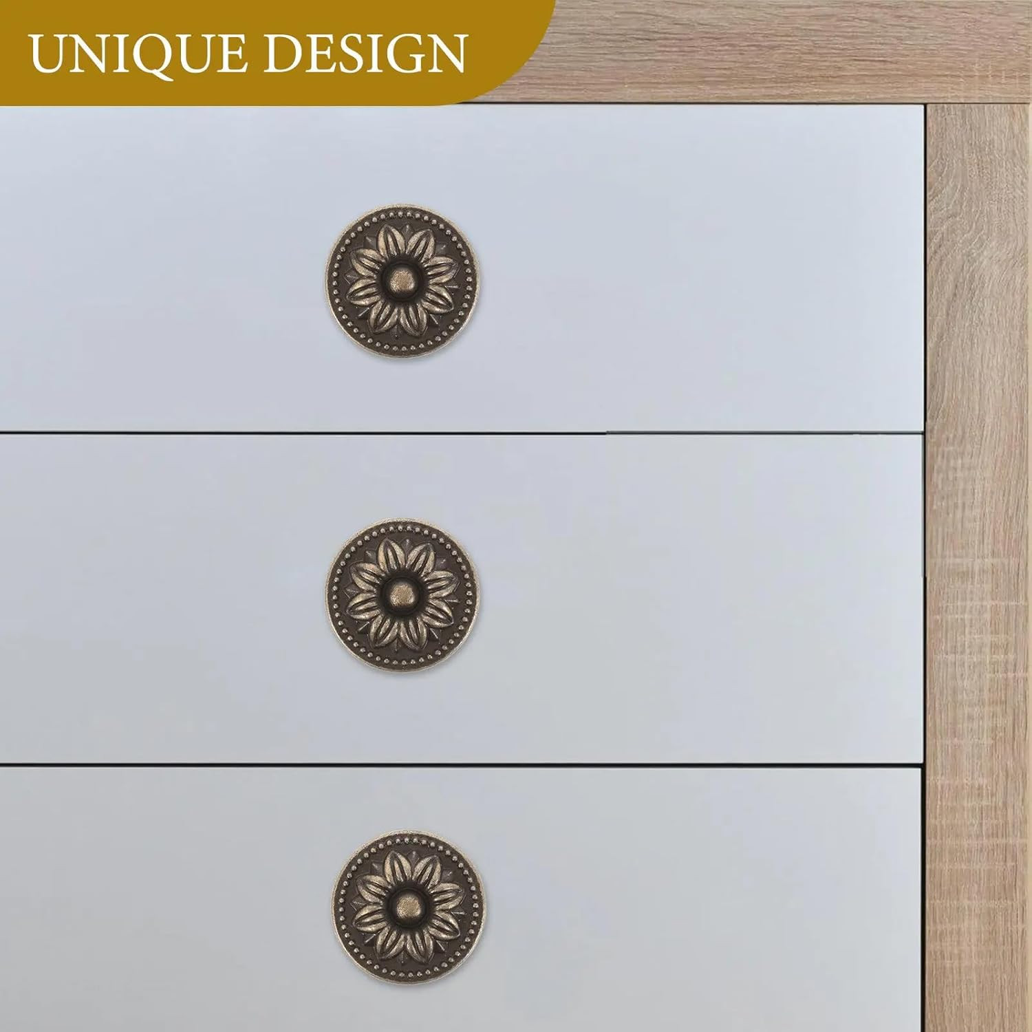 Vintage Drawer Pulls, Antique Brass Cabinet Knobs and Pulls – Flower Shape Metal