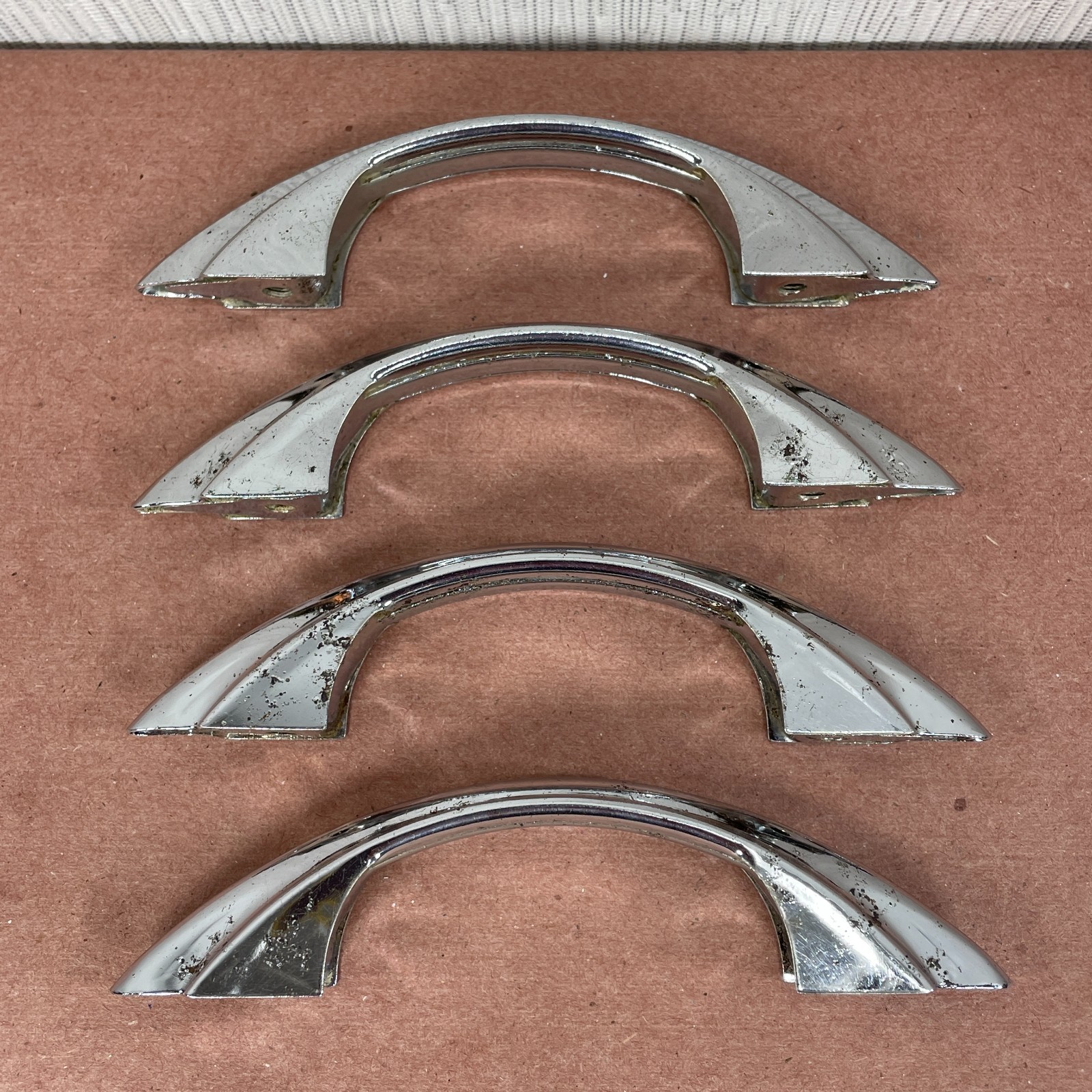 4 Vintage Cabinet Pulls Chrome Plated ( Similar to Youngstown & Amerock E311 )