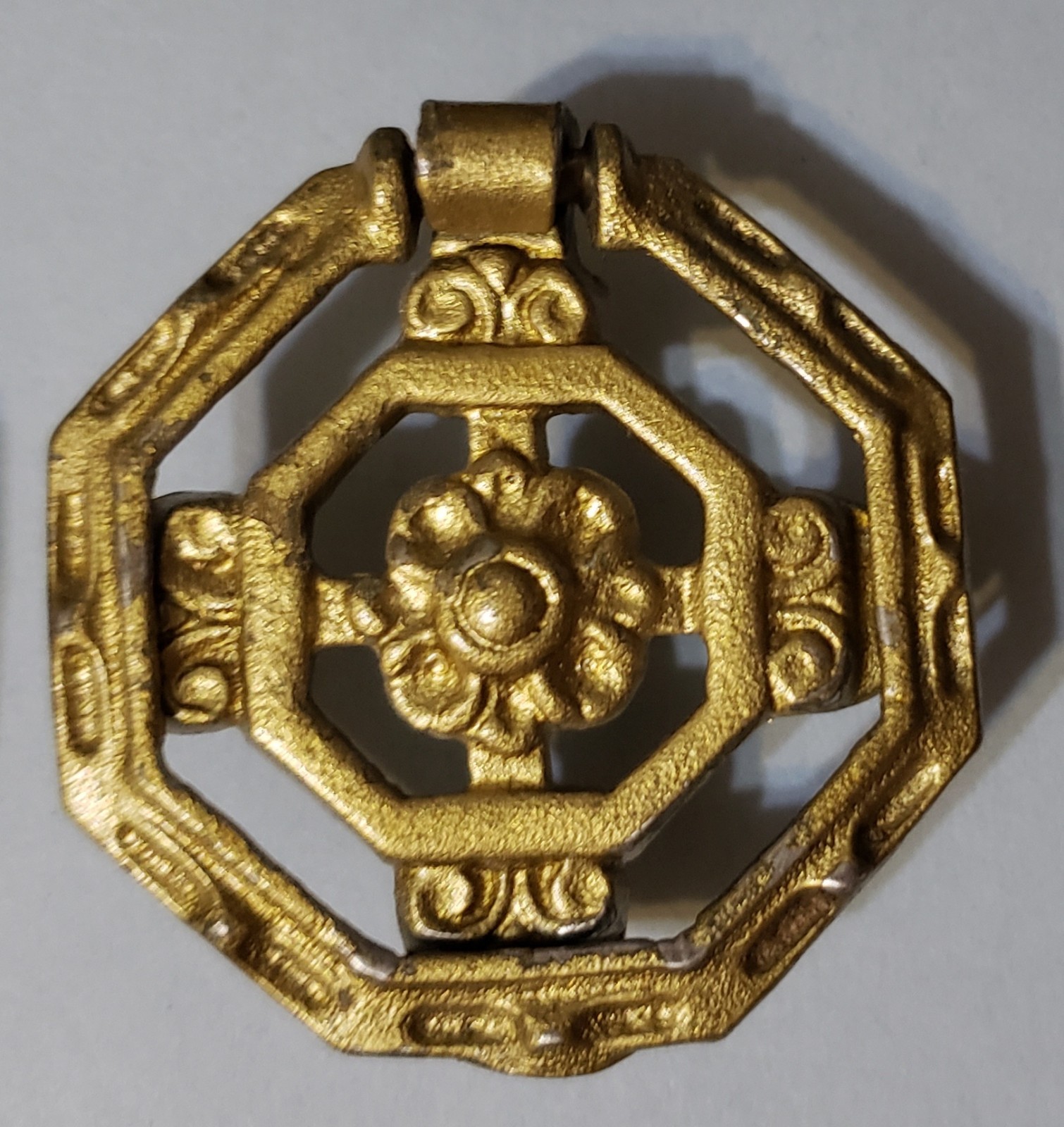 4 Keeler Brass Co Cast Brass Octagonal Ring Pulls F884 Mid-Century 1.75″ x 1.75″