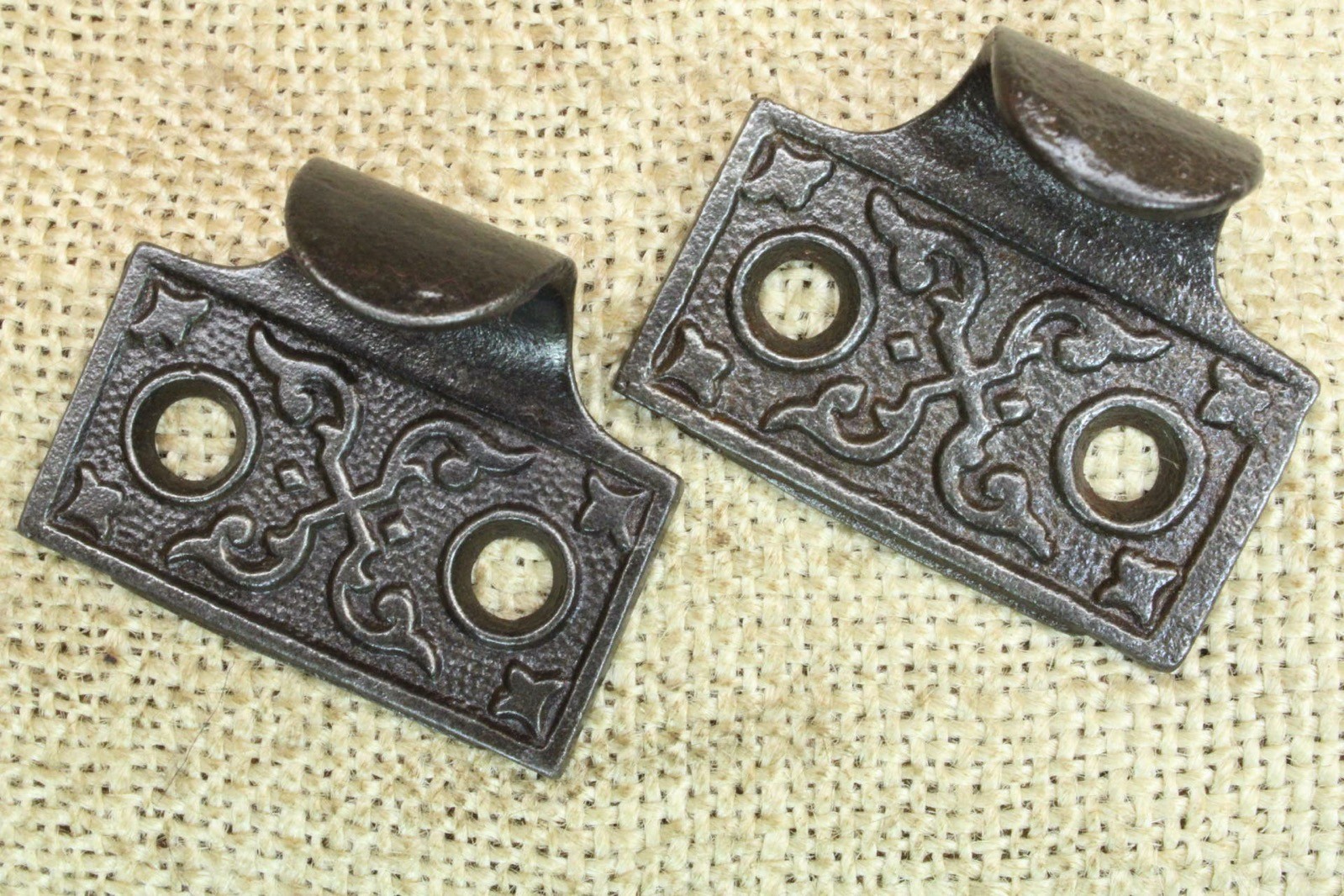 2 Old Window Sash Lifts Pulls Restored Cast Iron Victorian X Ferns Scrolls