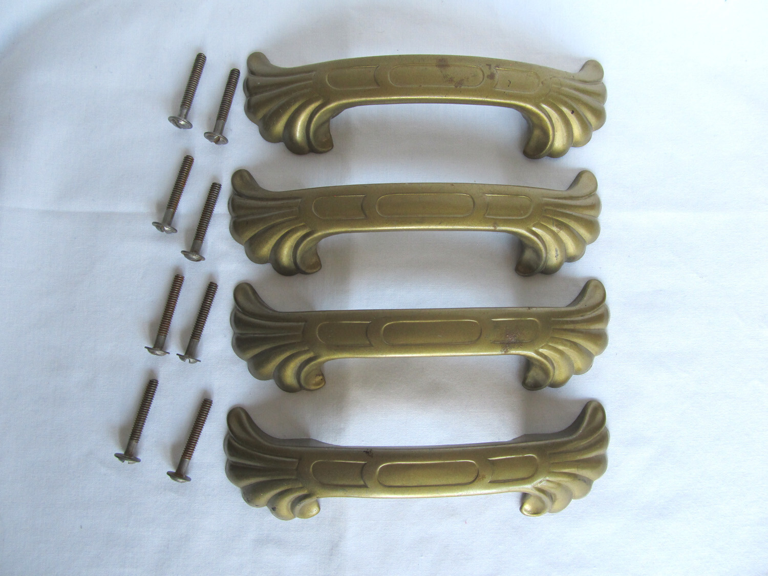 4 Vintage Art Deco Waterfall Metal Drawer Handles Pulls 5 5/8″ 4 1/4″ on center