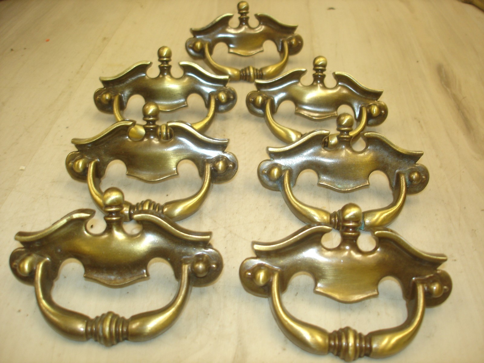 7 Vintage National Lock Brass 3″ Center Dresser Drawer Pulls FO-3741-001