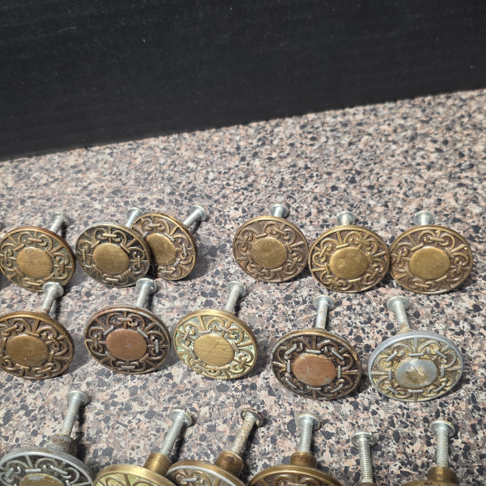 Vintage 1960s Amerock Carriage House Cabinet Knobs Lot Of 29 Mixed Finish 1-3/8″