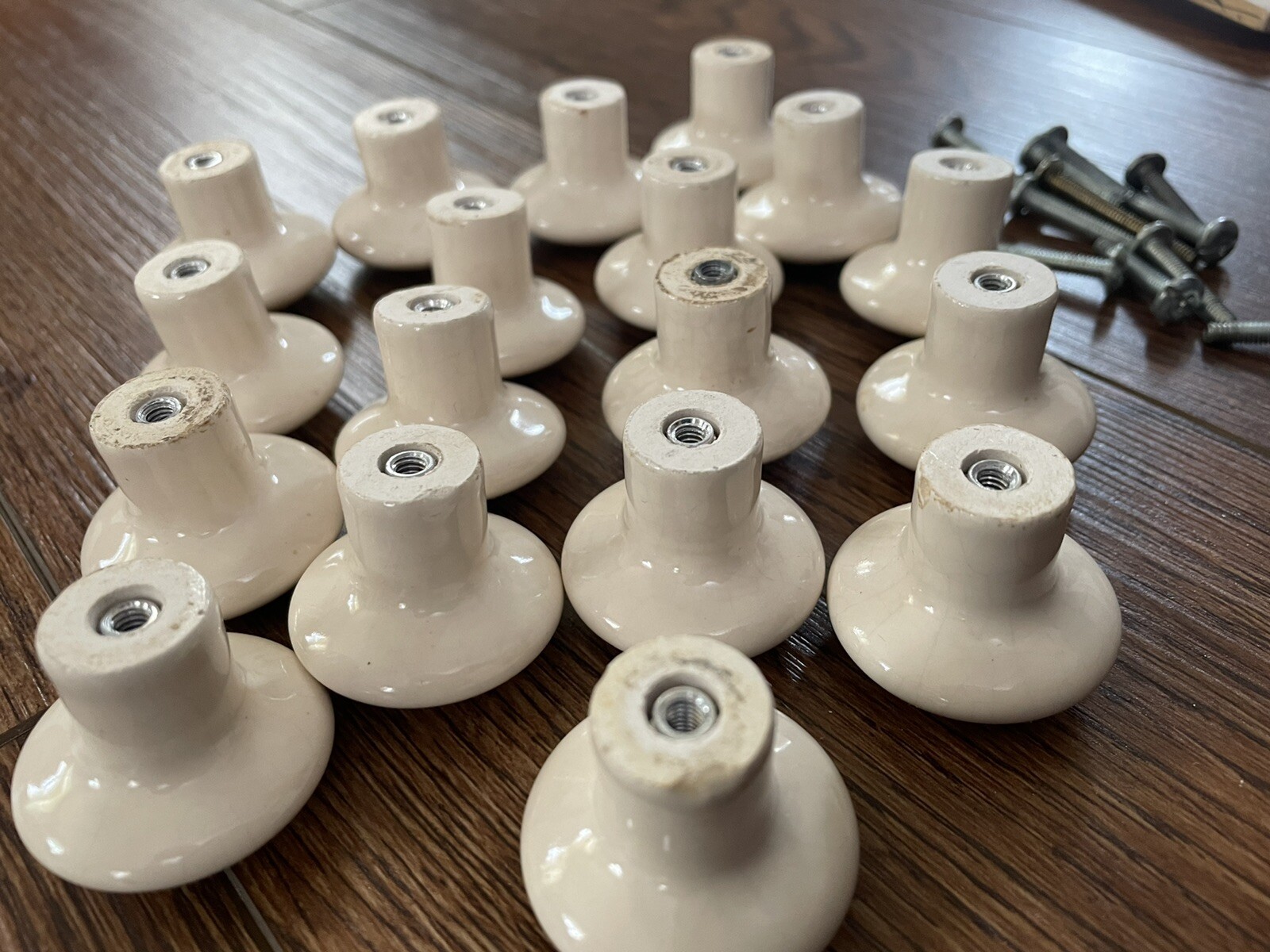 light Bage Ball Knob Ceramic Porcelain Cabinet Drawer Pull Vintage 1 1/4″ lot 18
