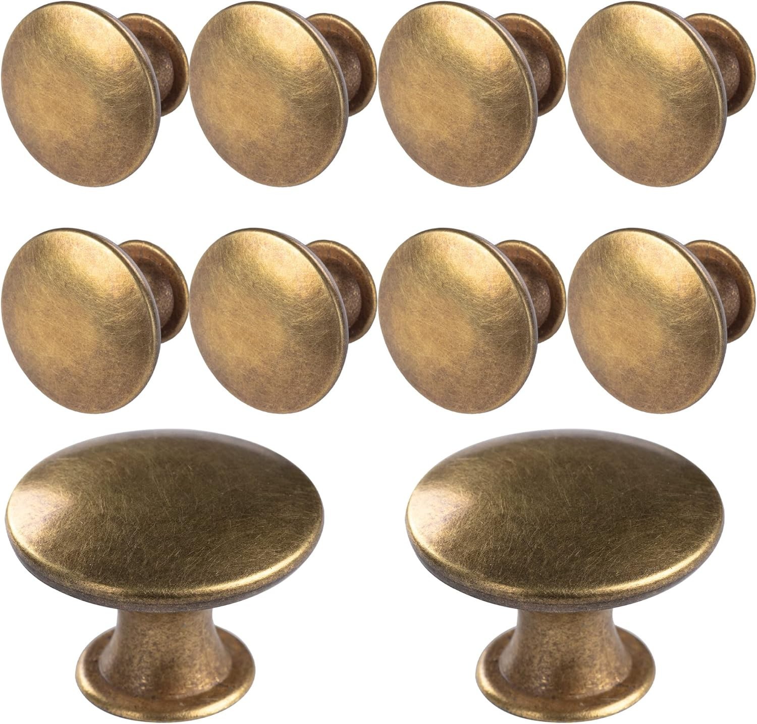 Classic Round Antique Brass Drawer Pulls – 10 Pack Lightweight Knobs with Screws