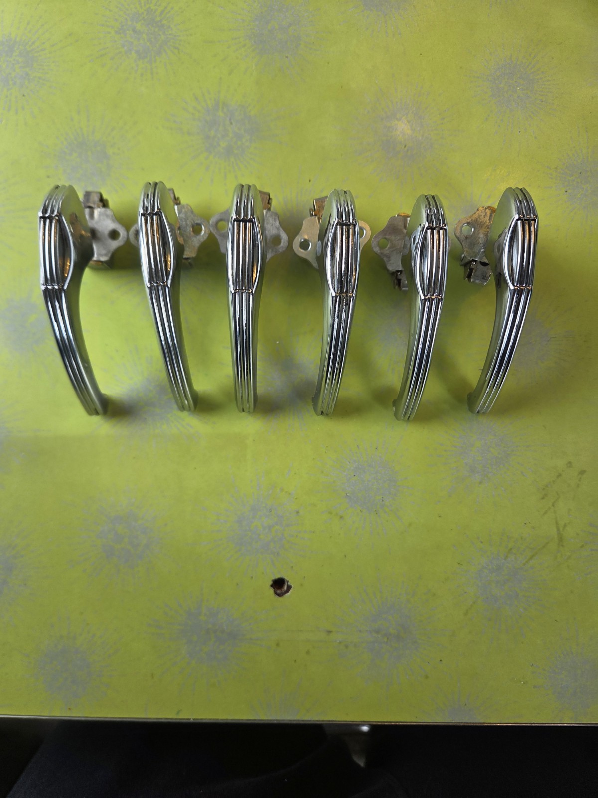 Rare Vintage Chrome Cabinet Pulls Handles Set of 6Hardware Art Deco 1930s – 40s