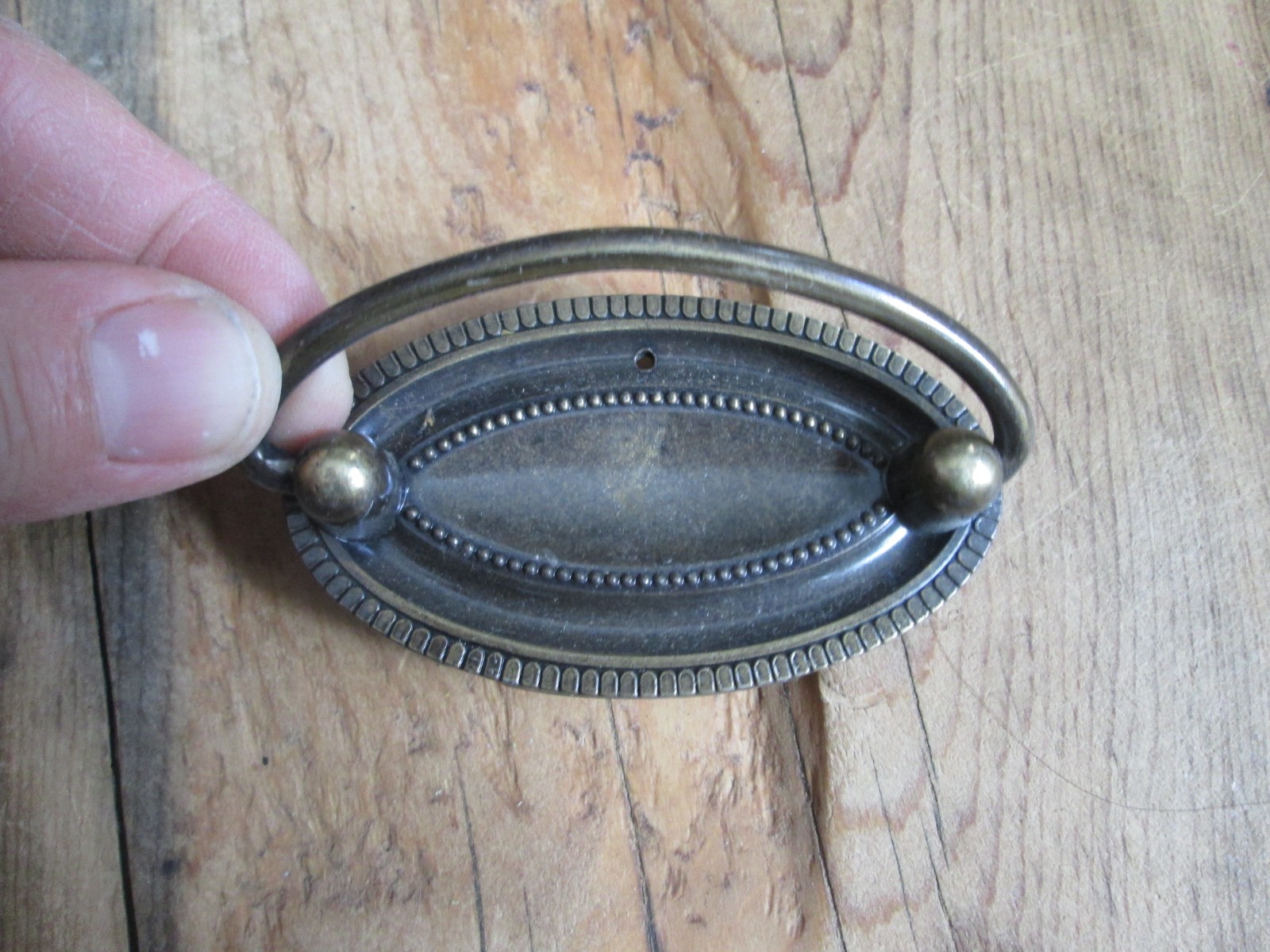 Vintage 1964 Hepplewhite Oval Drawer Pull Drop Bail Brass Stamped RD CAM Amerock