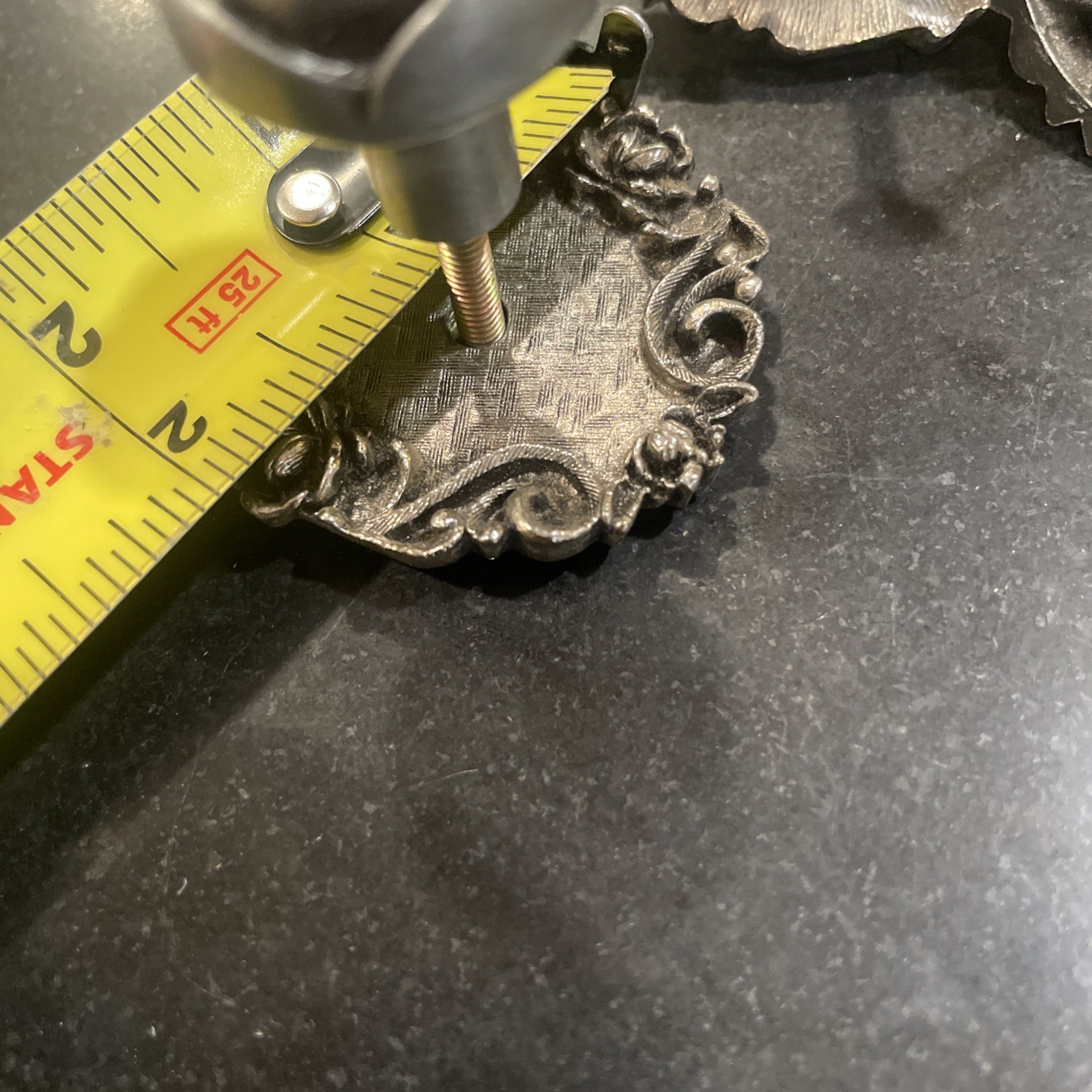 (5) Vtg French Provincial Drawer Dresser Knob Pull Metal Floral Rose 3D Design
