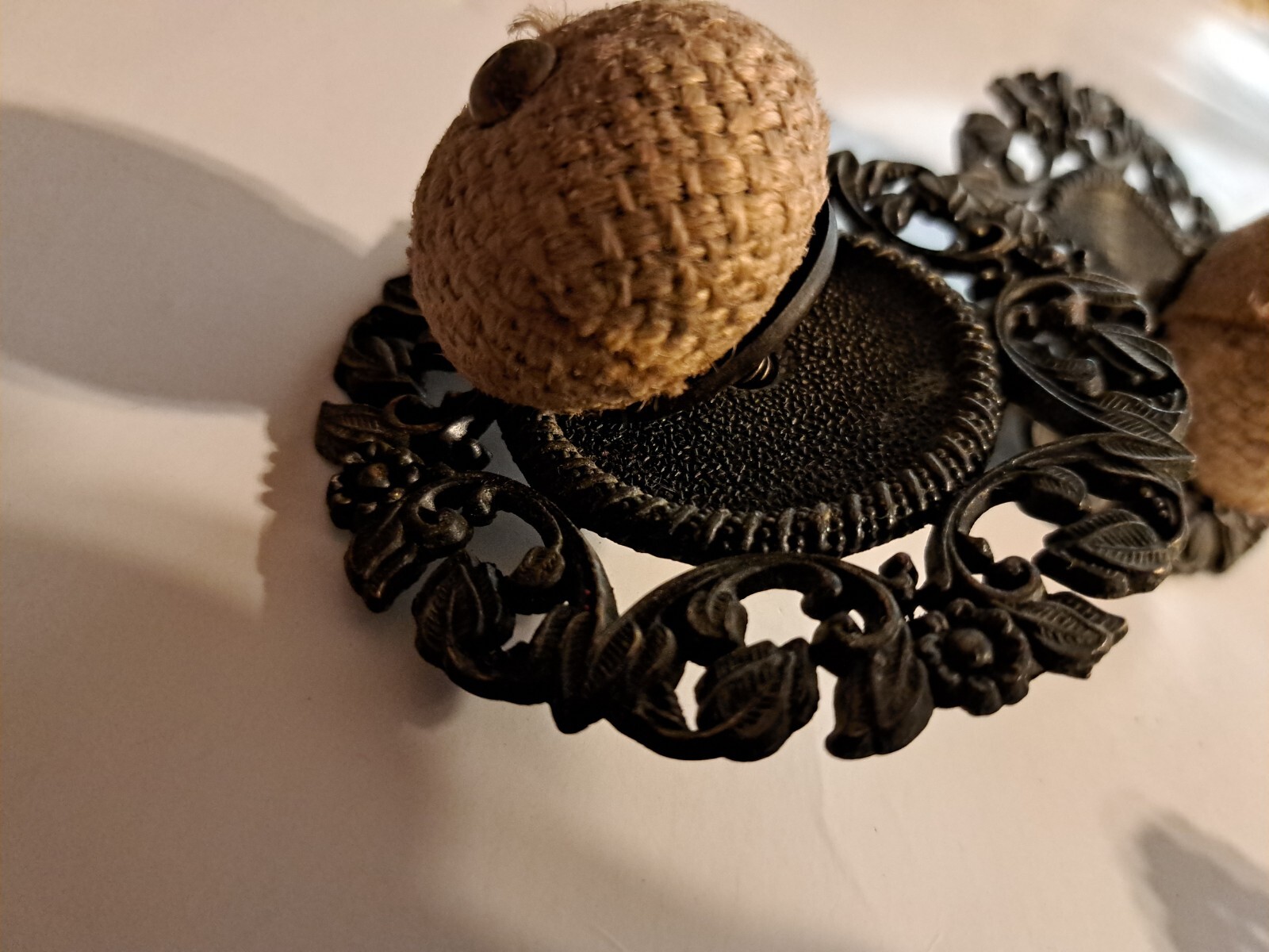 6 Allison Cabinet Drawer Pulls Japan Brass Jute Ball Flower Daisey 3 1/4 Shabby